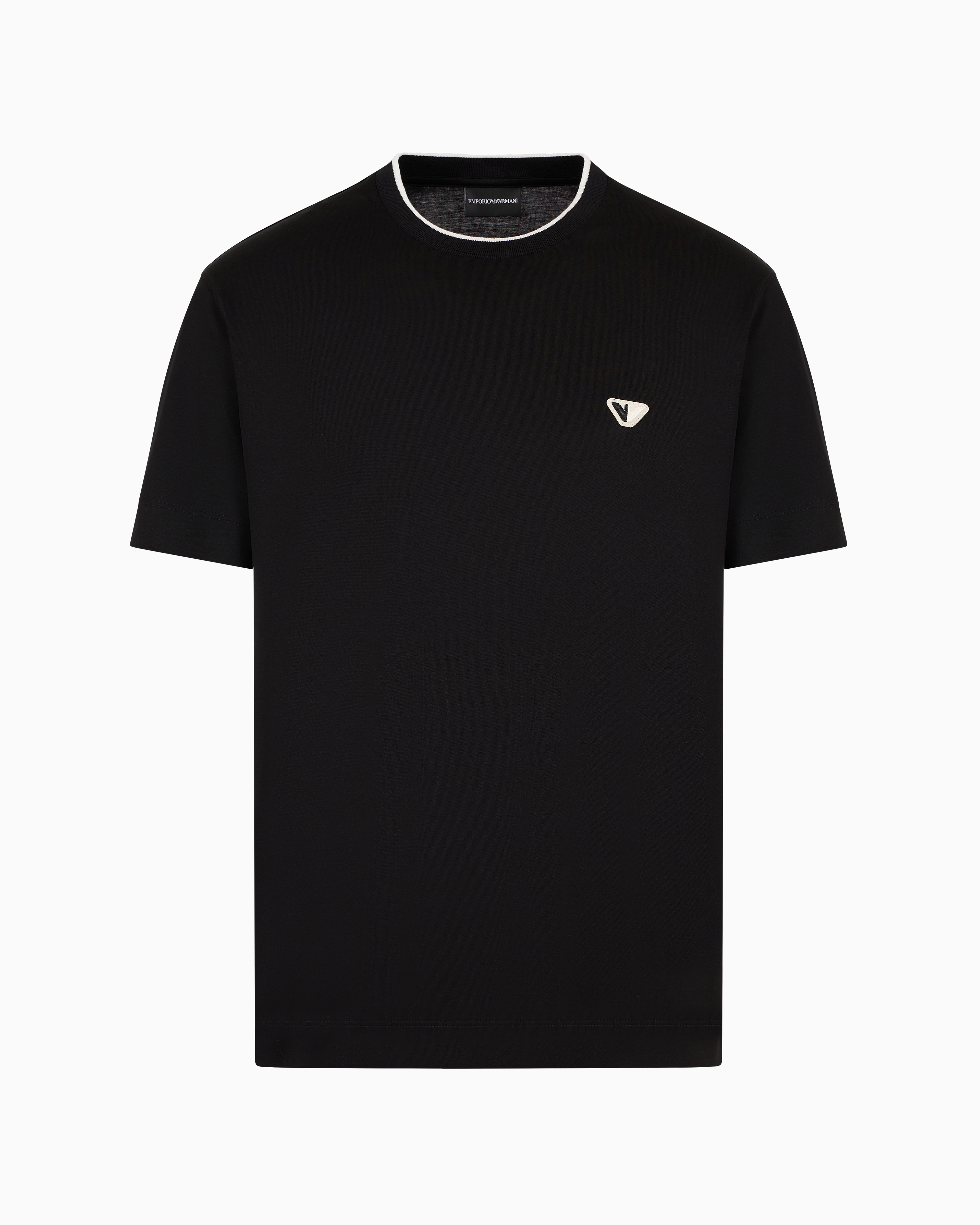 Emporio Armani Official Store Asv T-shirt Aus Jersey-lyocell-mischung Mit Zweifarbigem Mikroadler In Black