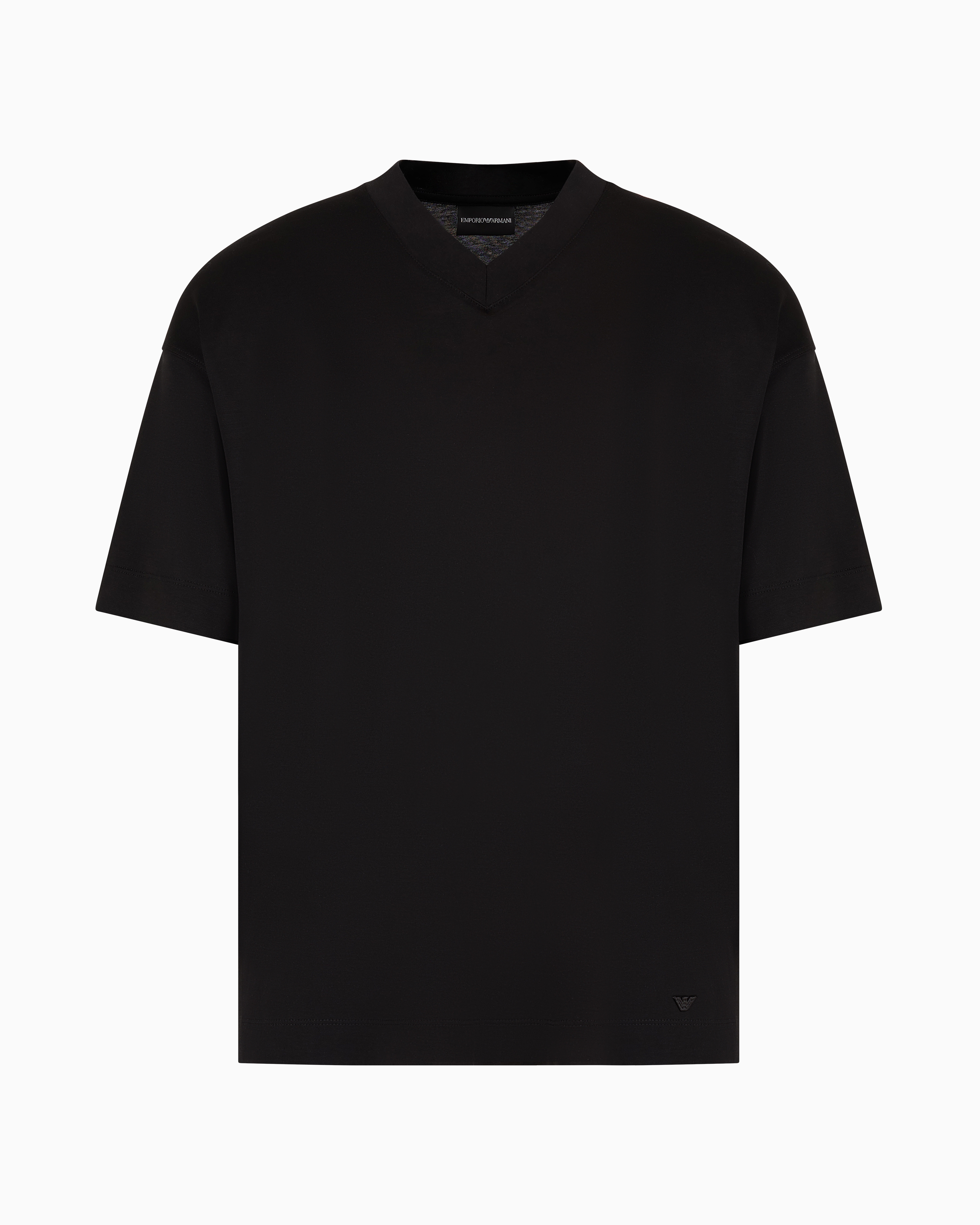 Emporio Armani Official Store Asv T-shirt Mit V-ausschnitt Aus Lyocell-mischjersey In Schwarz