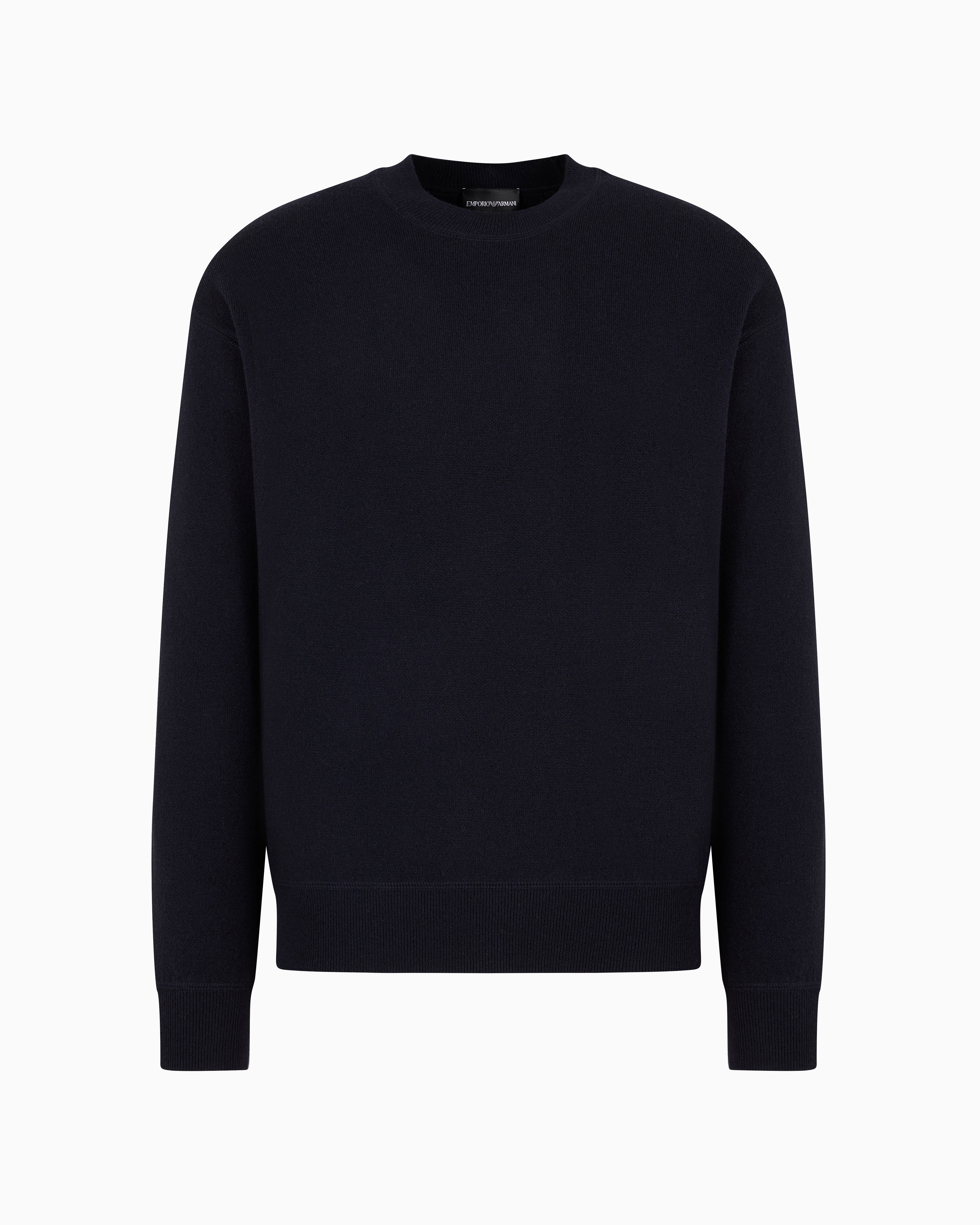 Emporio Armani Official Store Travel Essentials Plush-knit Virgin-wool Knit Joggers In Navy Blue