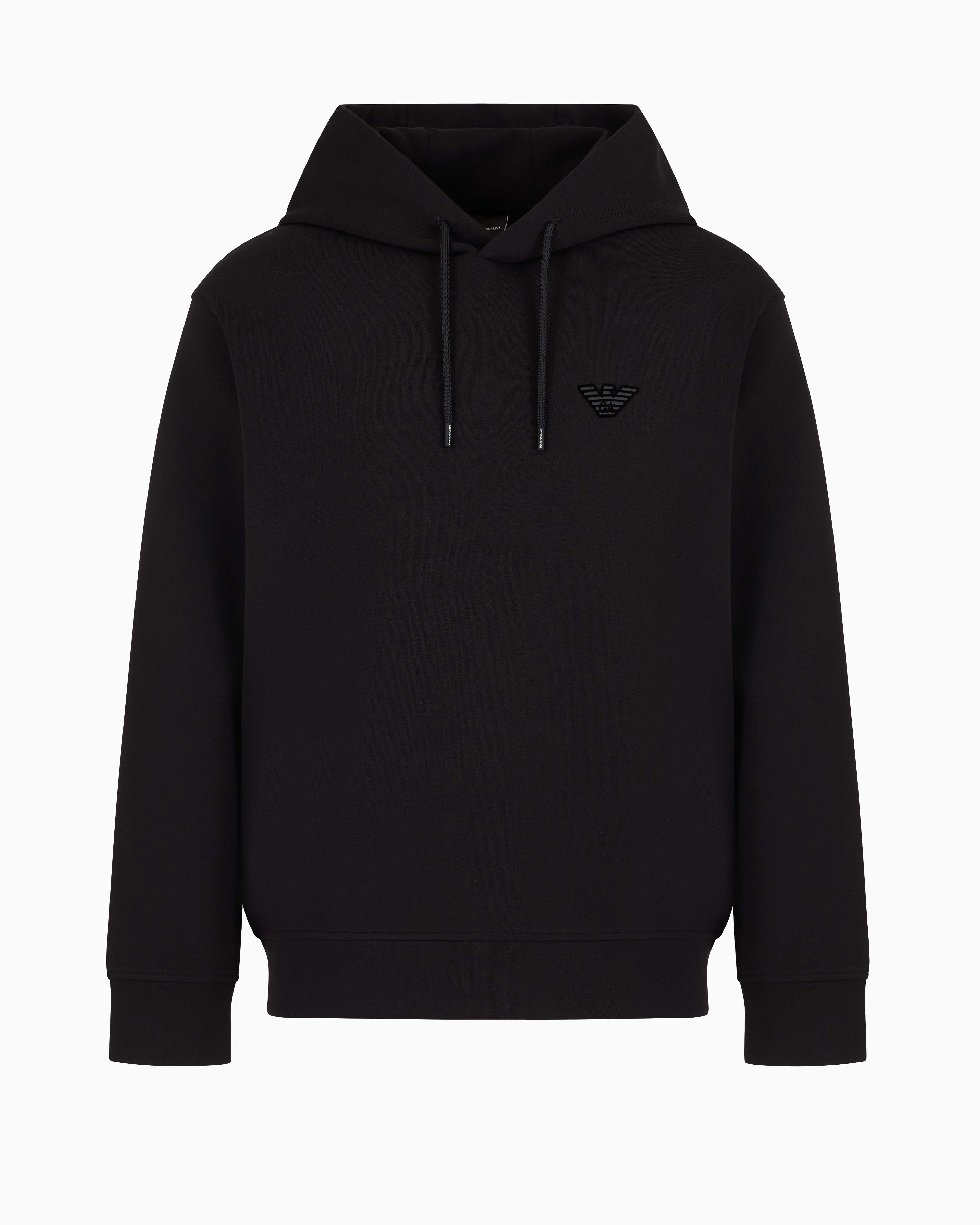 【EMPORIO ARMANI】 Men's Line Logo Raglan Hoodie ★ Over Fit HOODED SWEATSHIRT WITH FLOCK LOGO IN DOUBLE JERSEY - EMPORIO