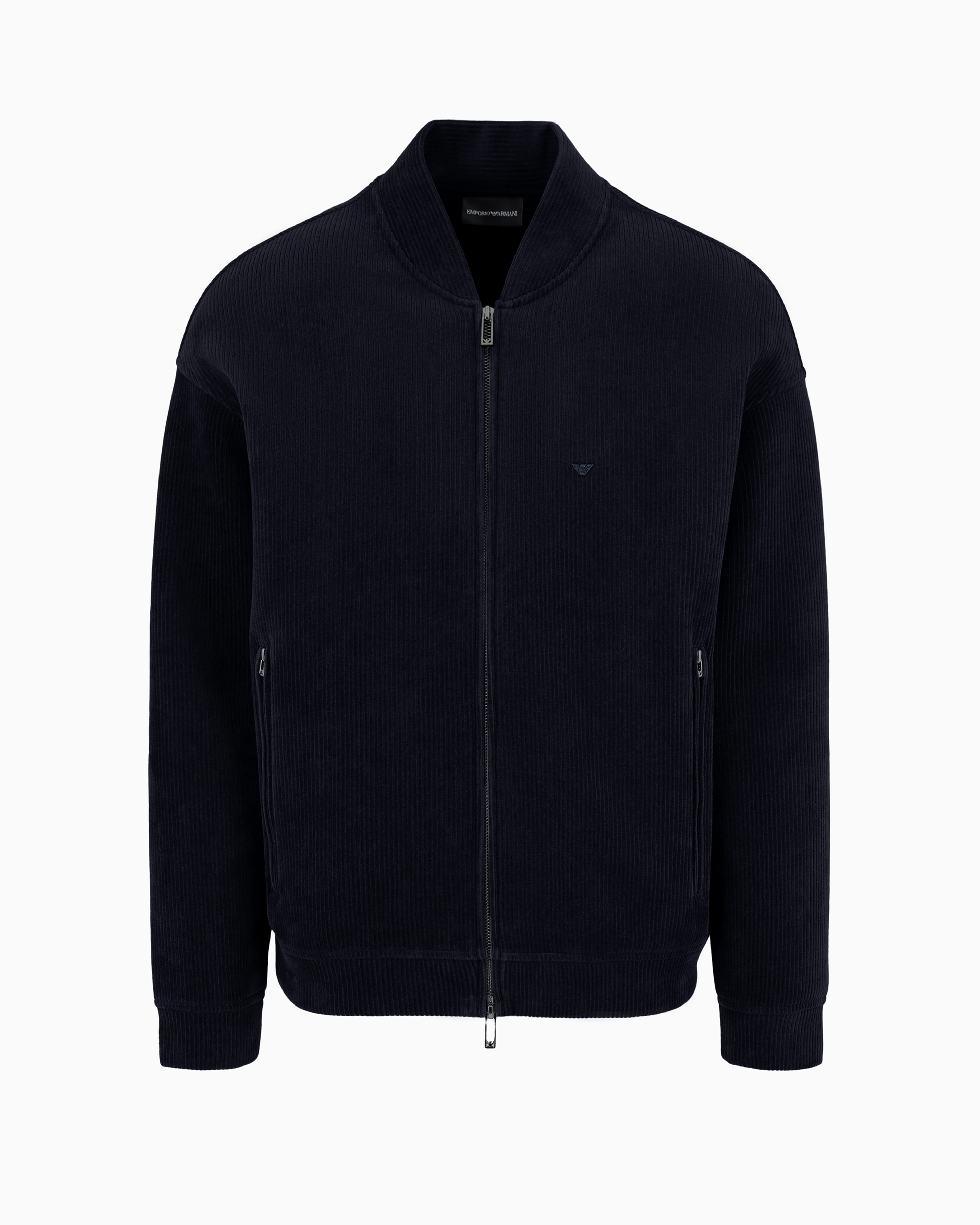 Emporio Armani Official Store Ribbed Velour Zip-up Sweatshirt In Bleu Marine