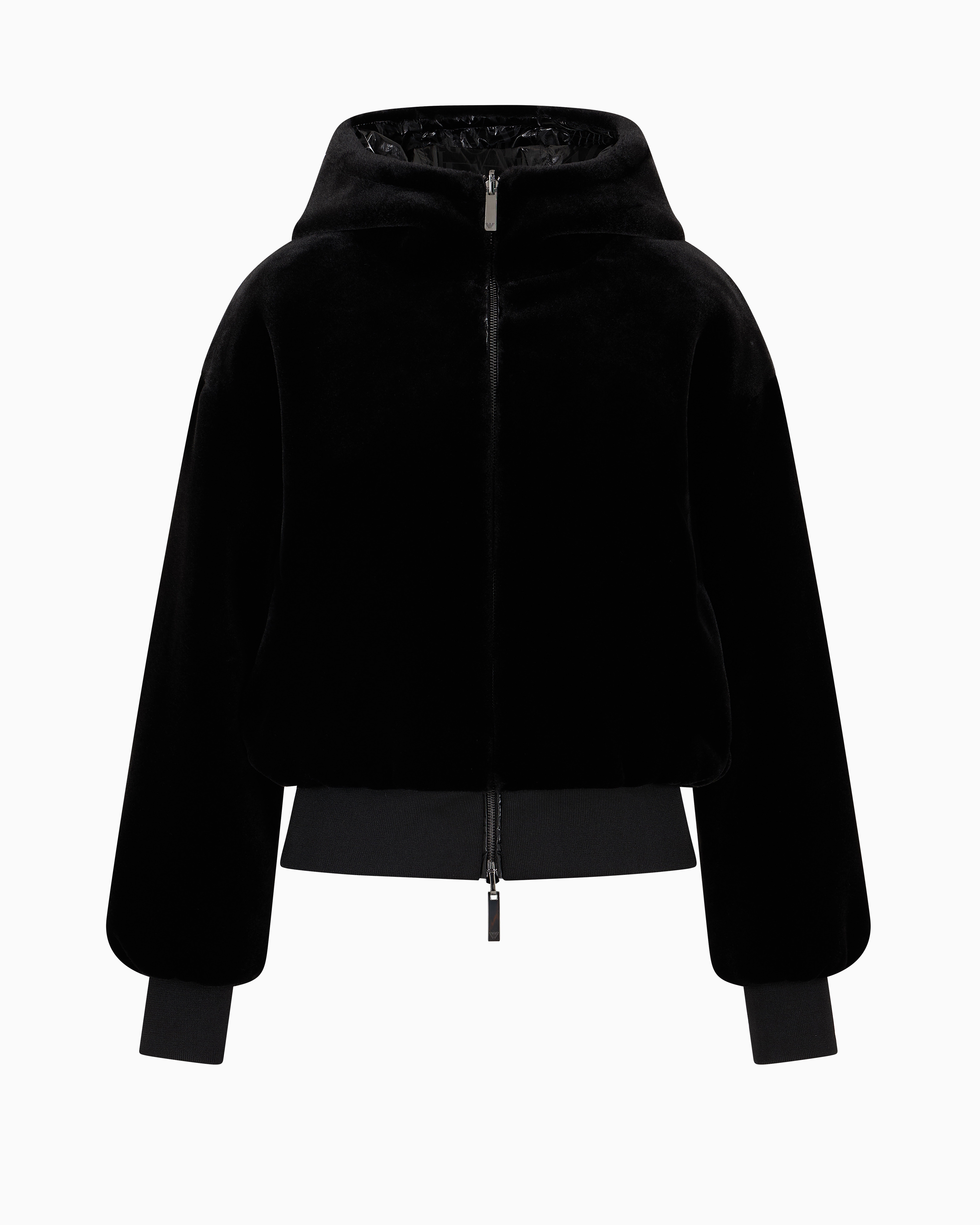 Emporio Armani Official Store Faux-fur Reversible Blouson With Hood And Zip In Noir