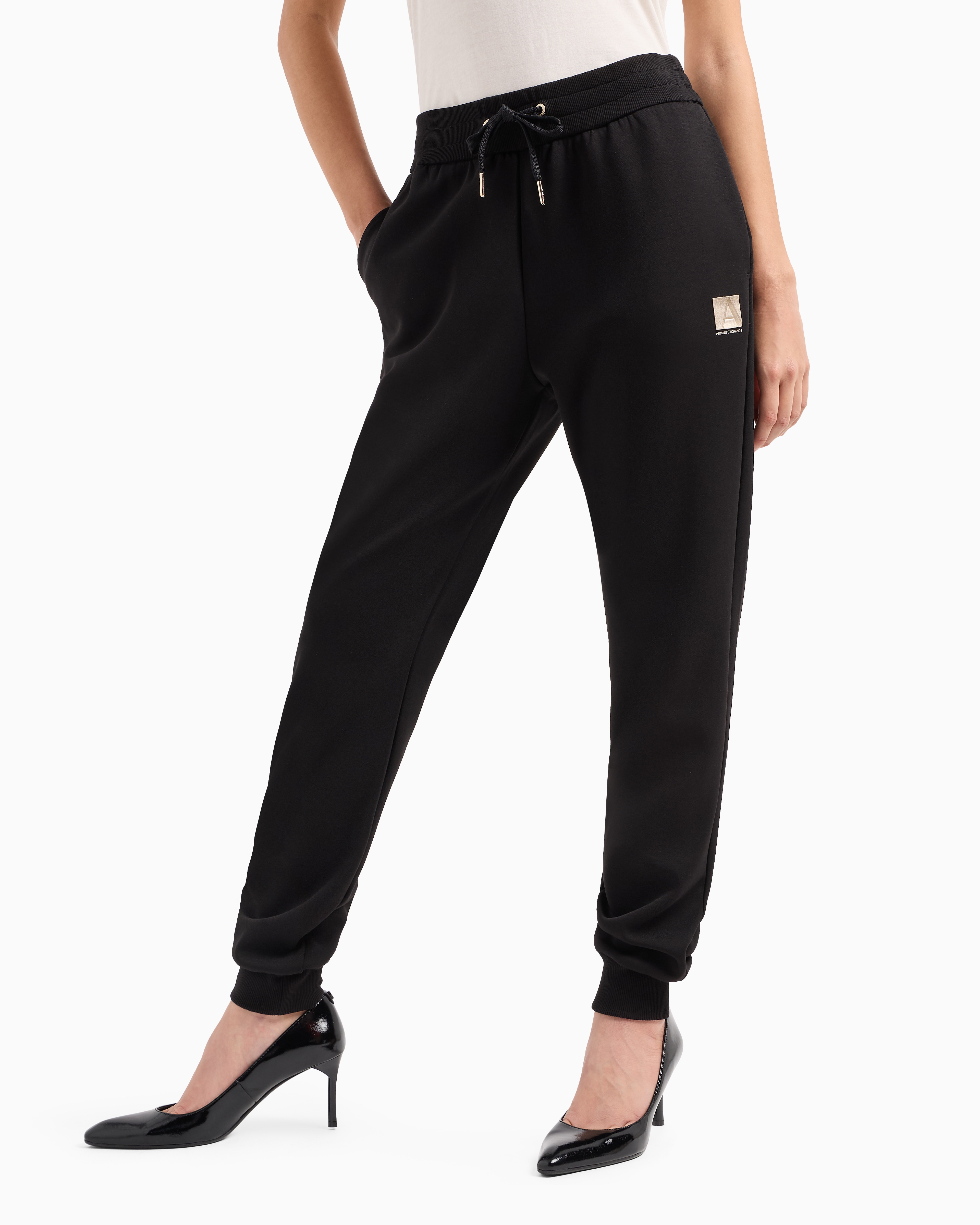 Shop Armani Exchange A Line French Terry Jogger Trousers In Black