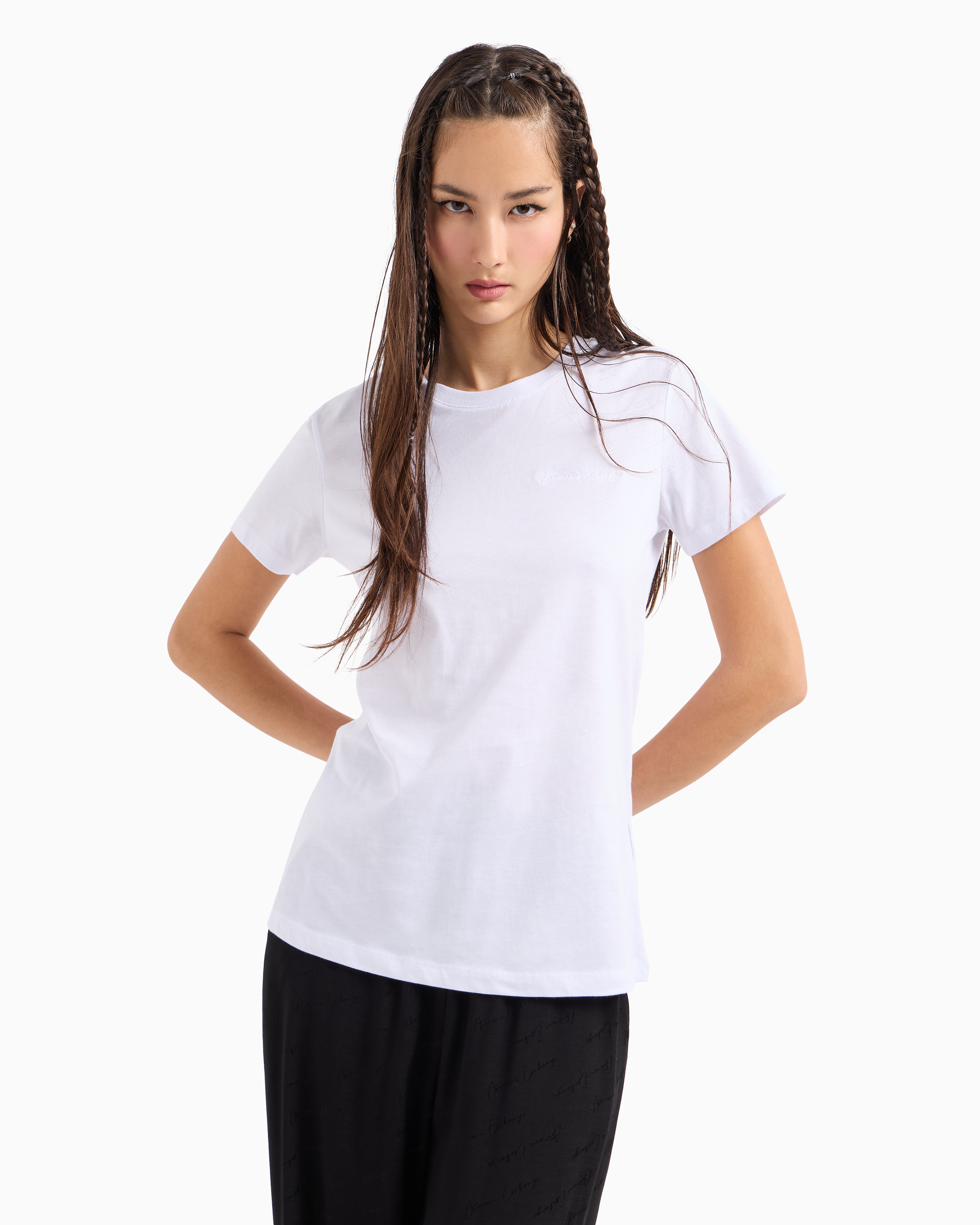 Shop Armani Exchange Regular Fit T-shirt With Mini Signature Print In Asv Cotton In White