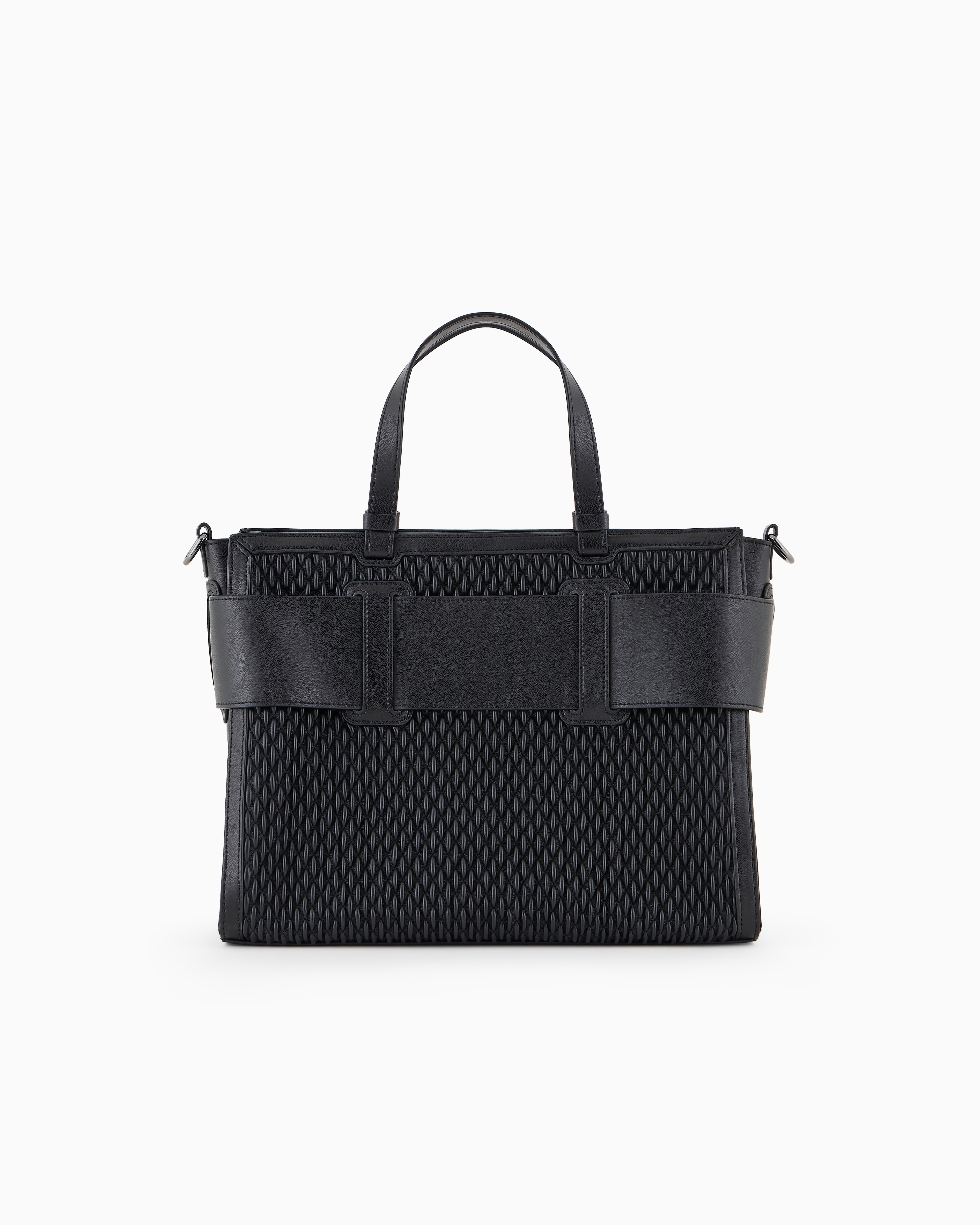 Shop Armani Exchange Medium Tote Bag In Perforated Material In Black