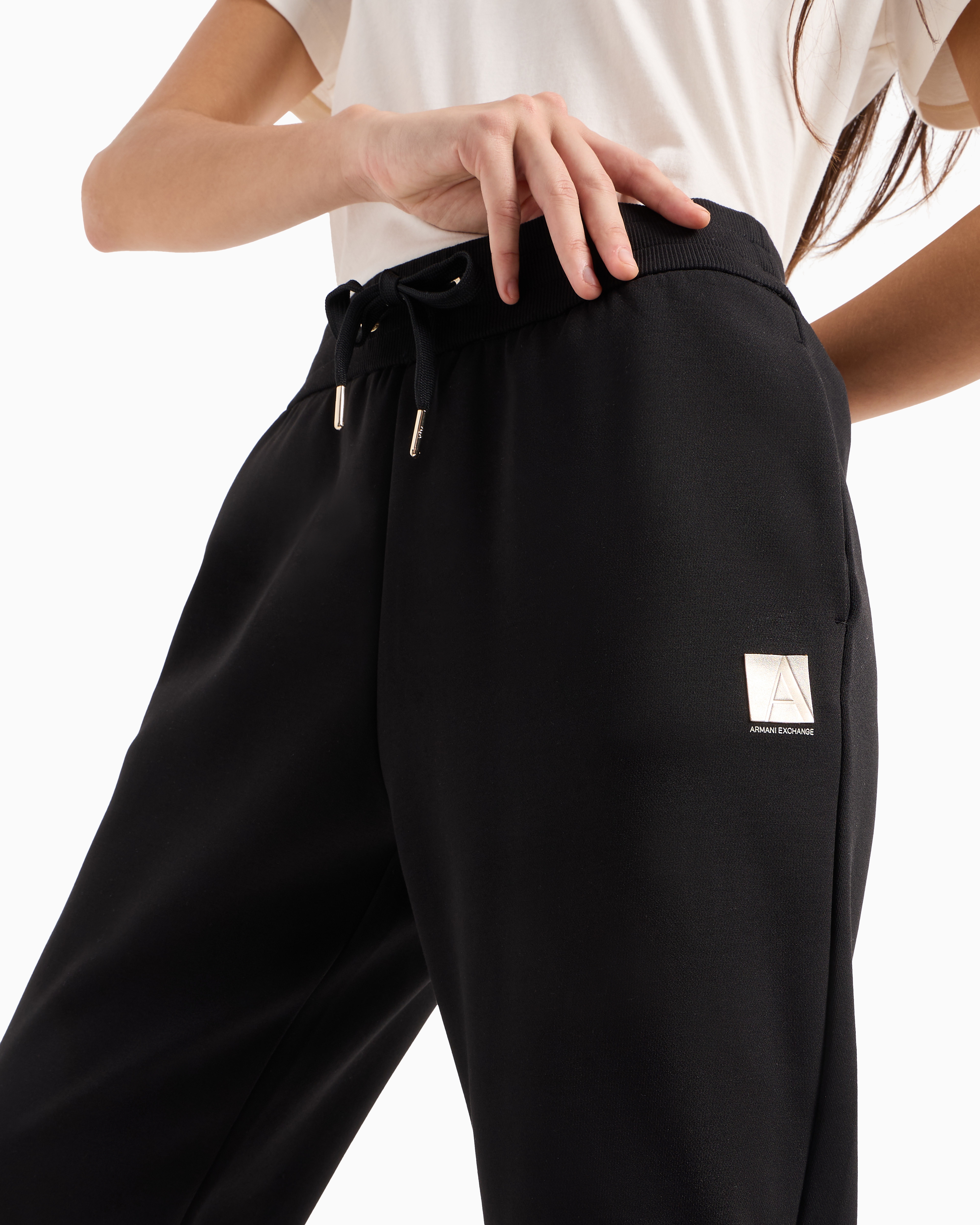 Shop Armani Exchange A Line French Terry Jogger Trousers In Black