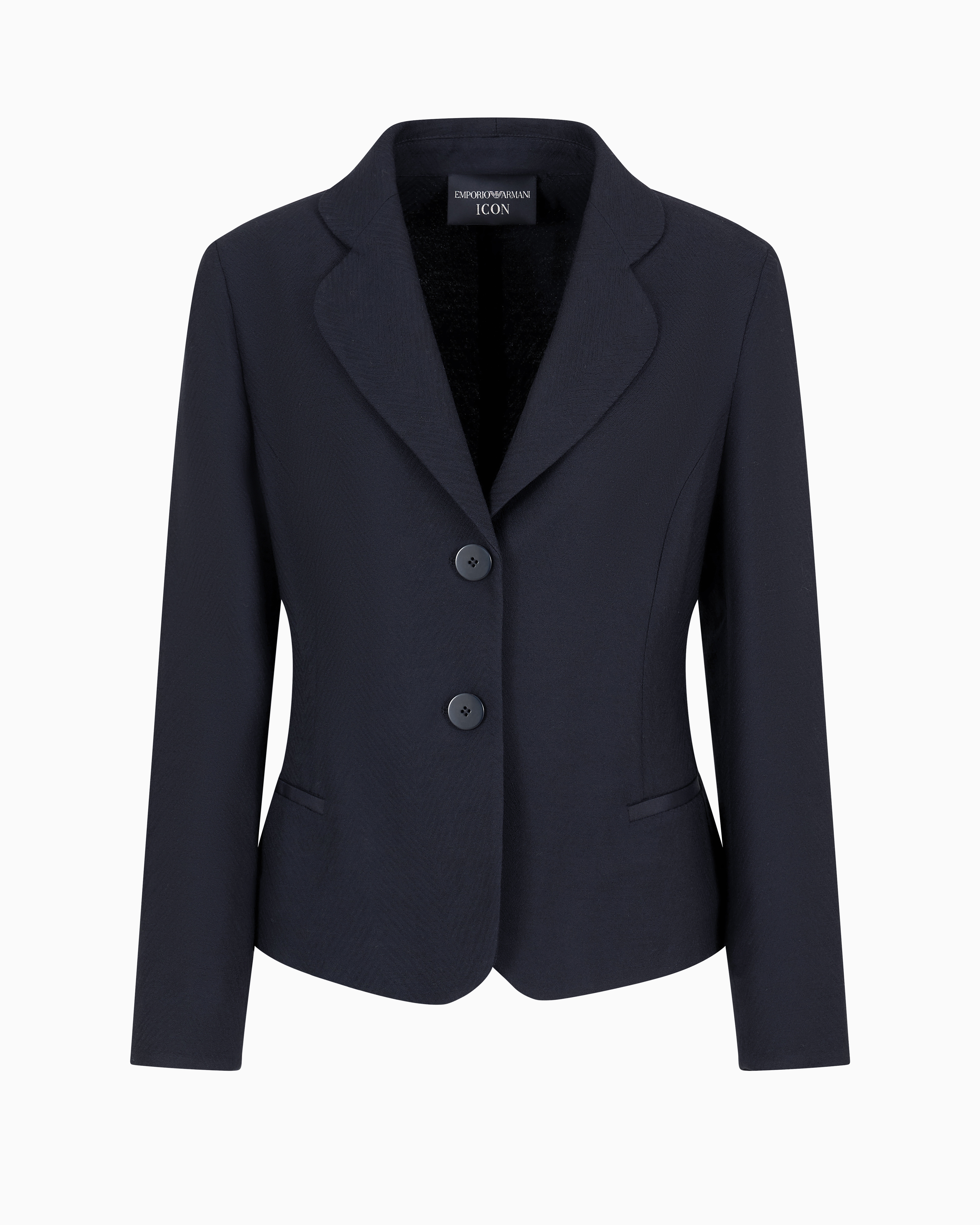 Emporio Armani Official Store Icon Single-breasted Jacket In A Chevron Virgin-wool Blend In Blue