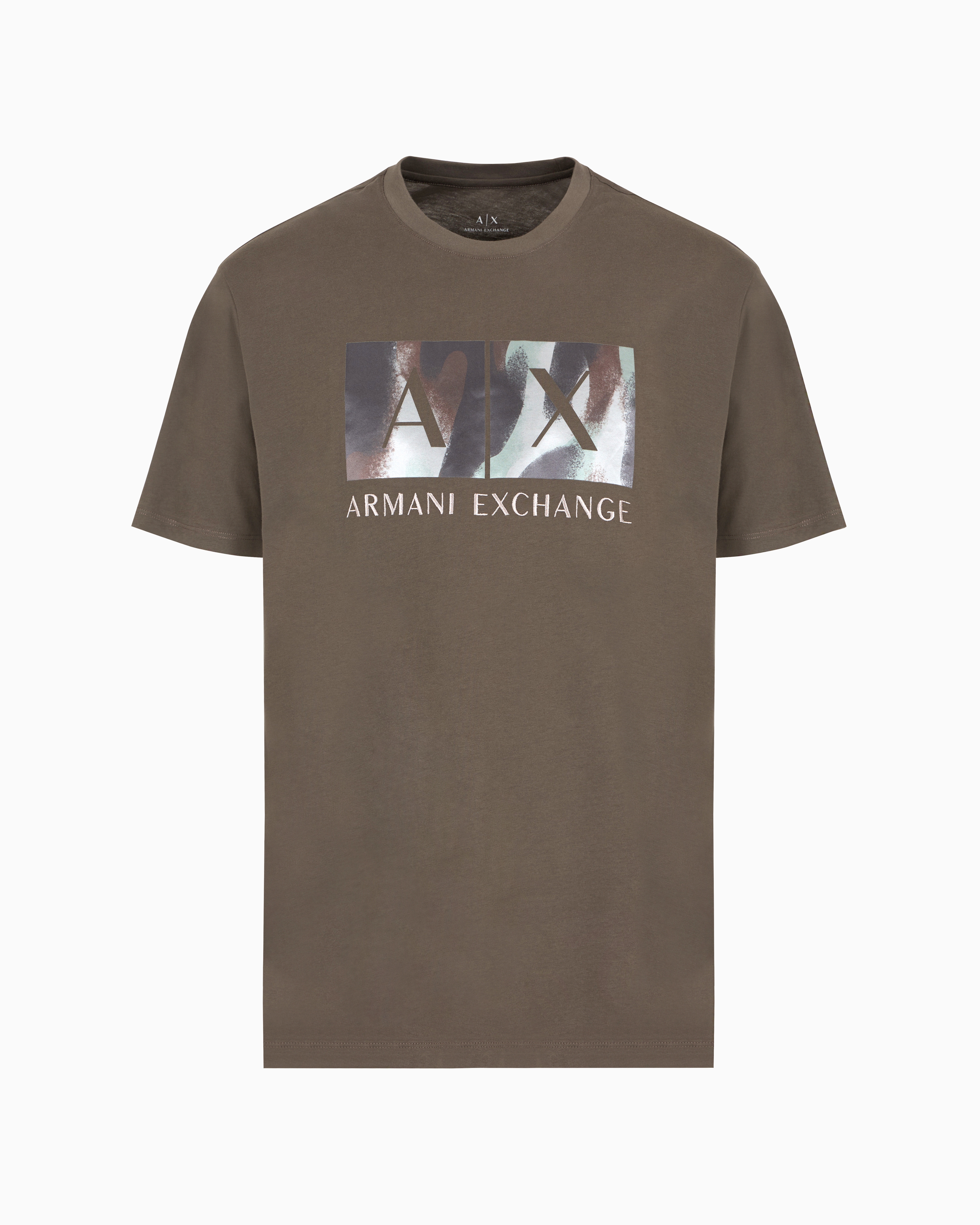 Armani Exchange Official Store Regular Fit T-shirt With Abstract Logo Print In Asv Cotton In Verde Militare