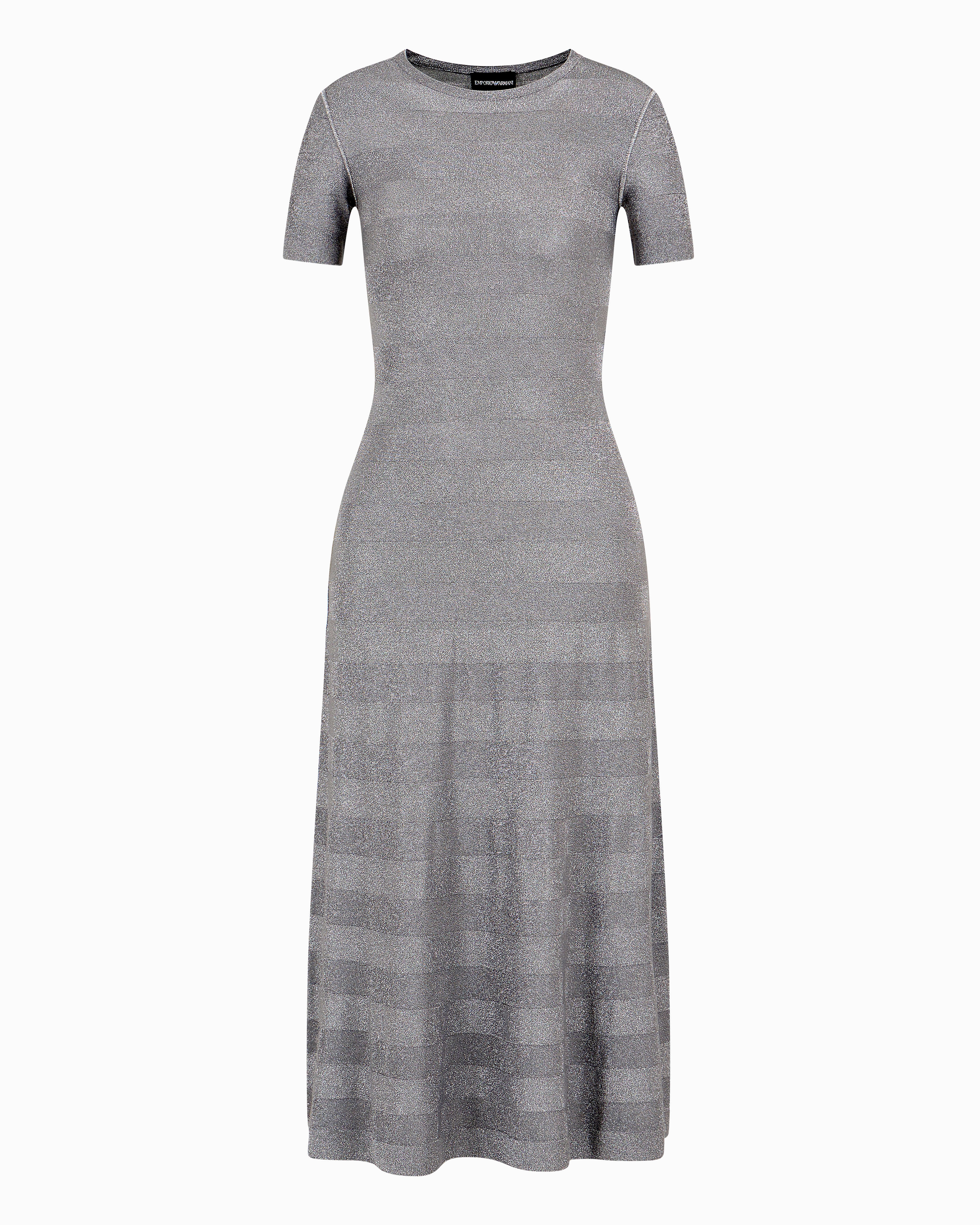 Emporio Armani Official Store Seamless Long Dress In A Viscose Knit Striped-effect Knit And Purl Construction In Gray