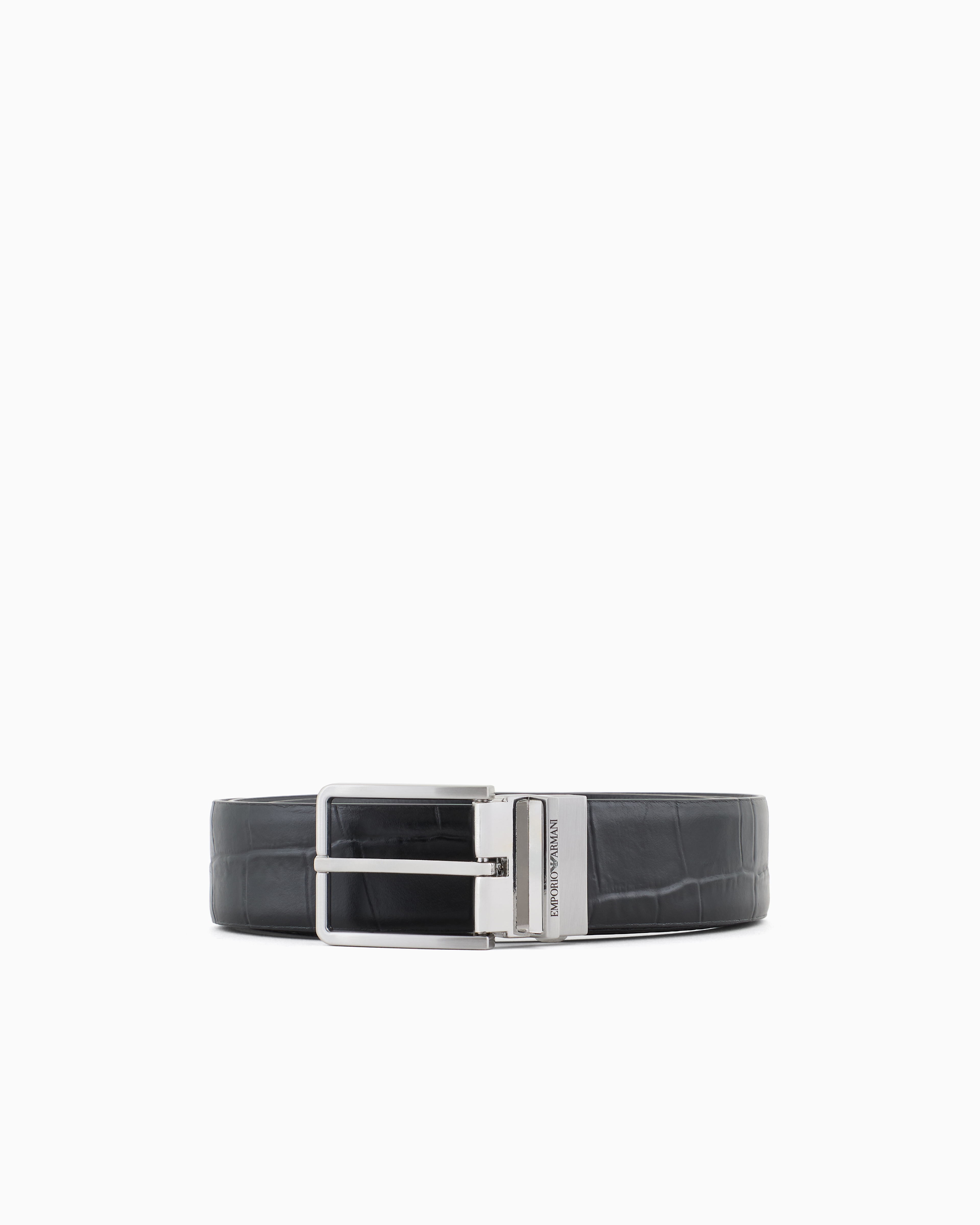 Emporio Armani Official Store Belt In Mock Croc Leather In Black