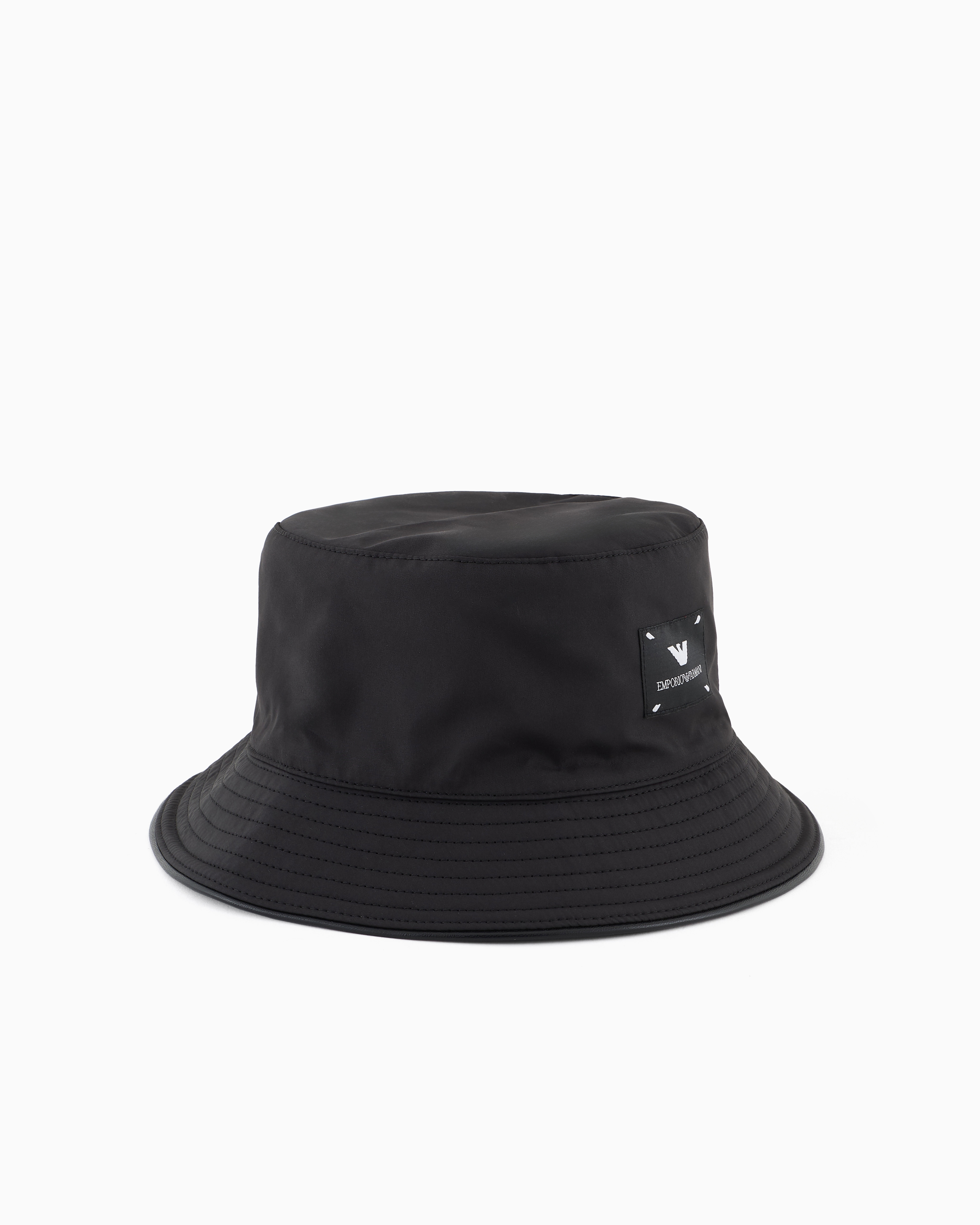 Emporio Armani Double-faced Nylon-wool Blend Cloche Hat With All-over Logo Lettering In Black