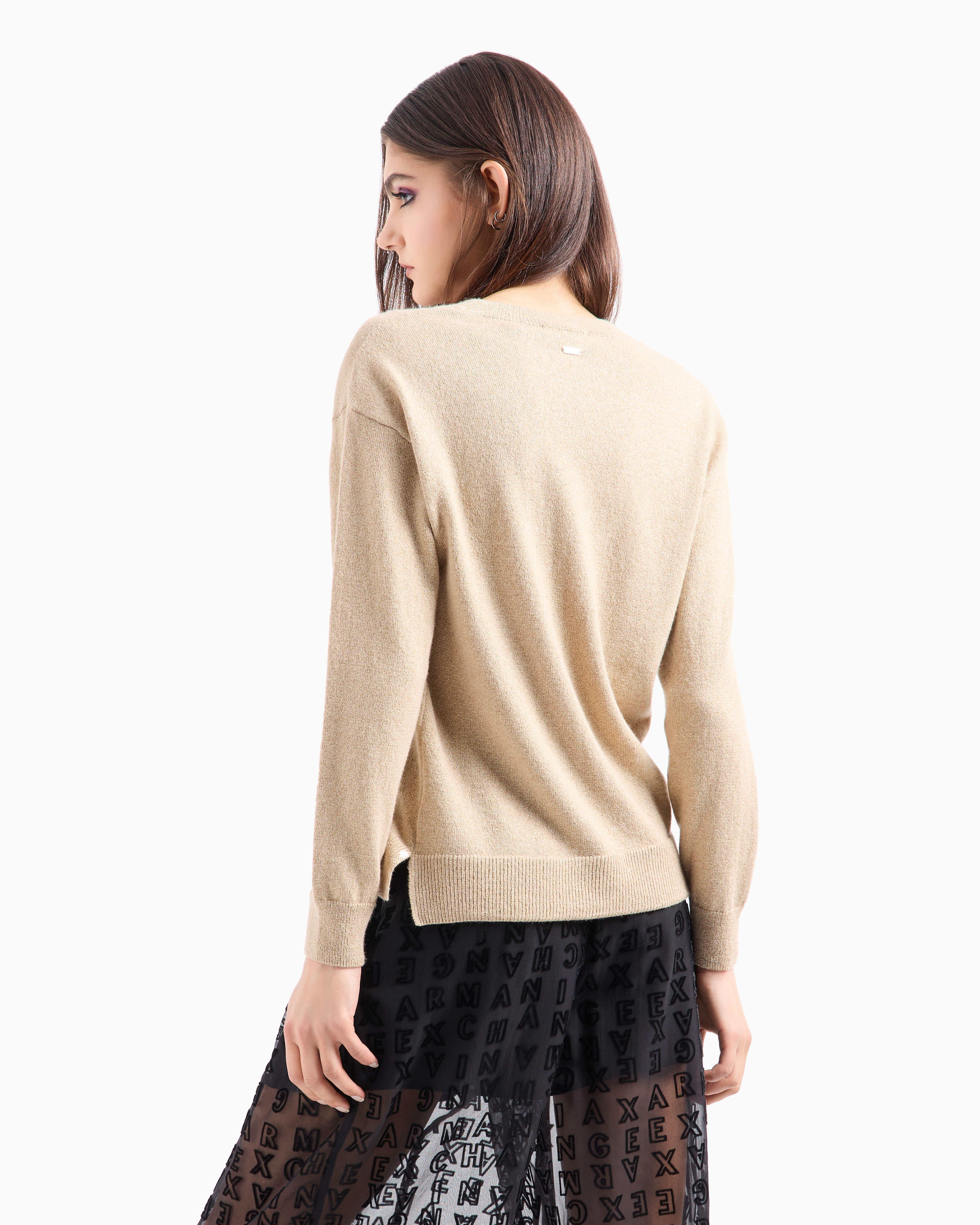 Shop Armani Exchange Boucle Crew Neck Sweater In Gold