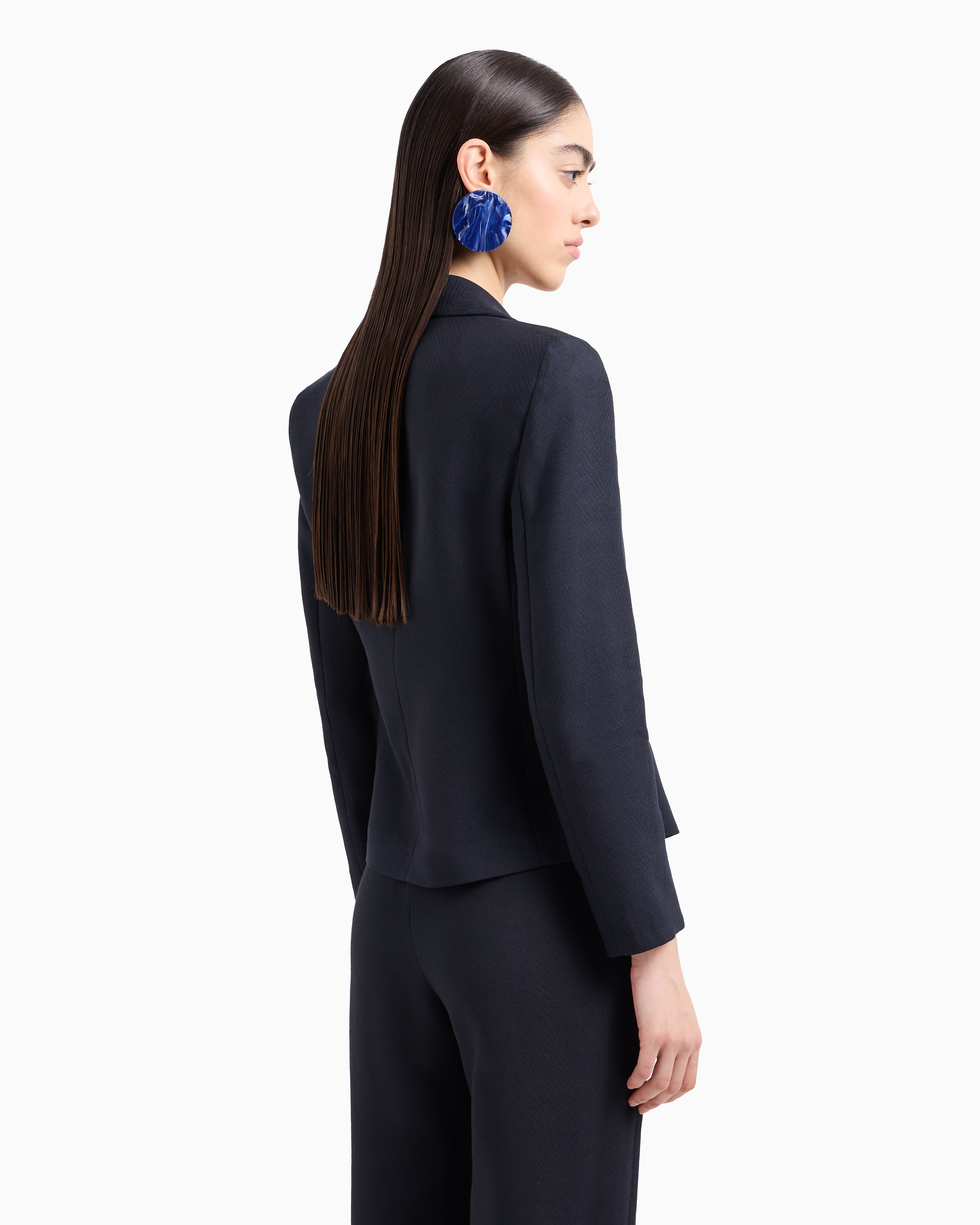 Emporio Armani Official Store Icon Single-breasted Jacket In A Chevron Virgin-wool Blend In Blue