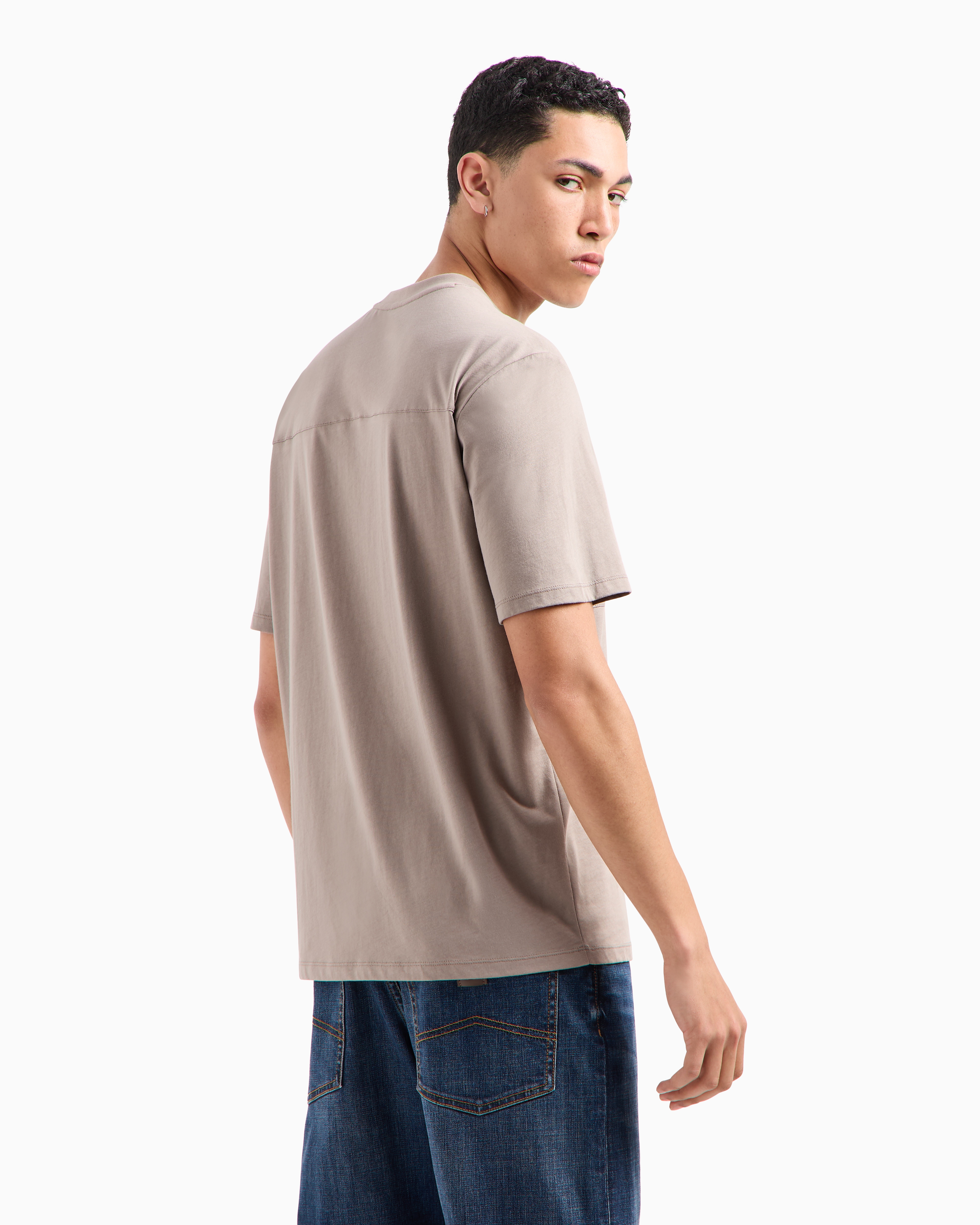 Regular fit heavy cotton T-shirt with stencil logo | Armani