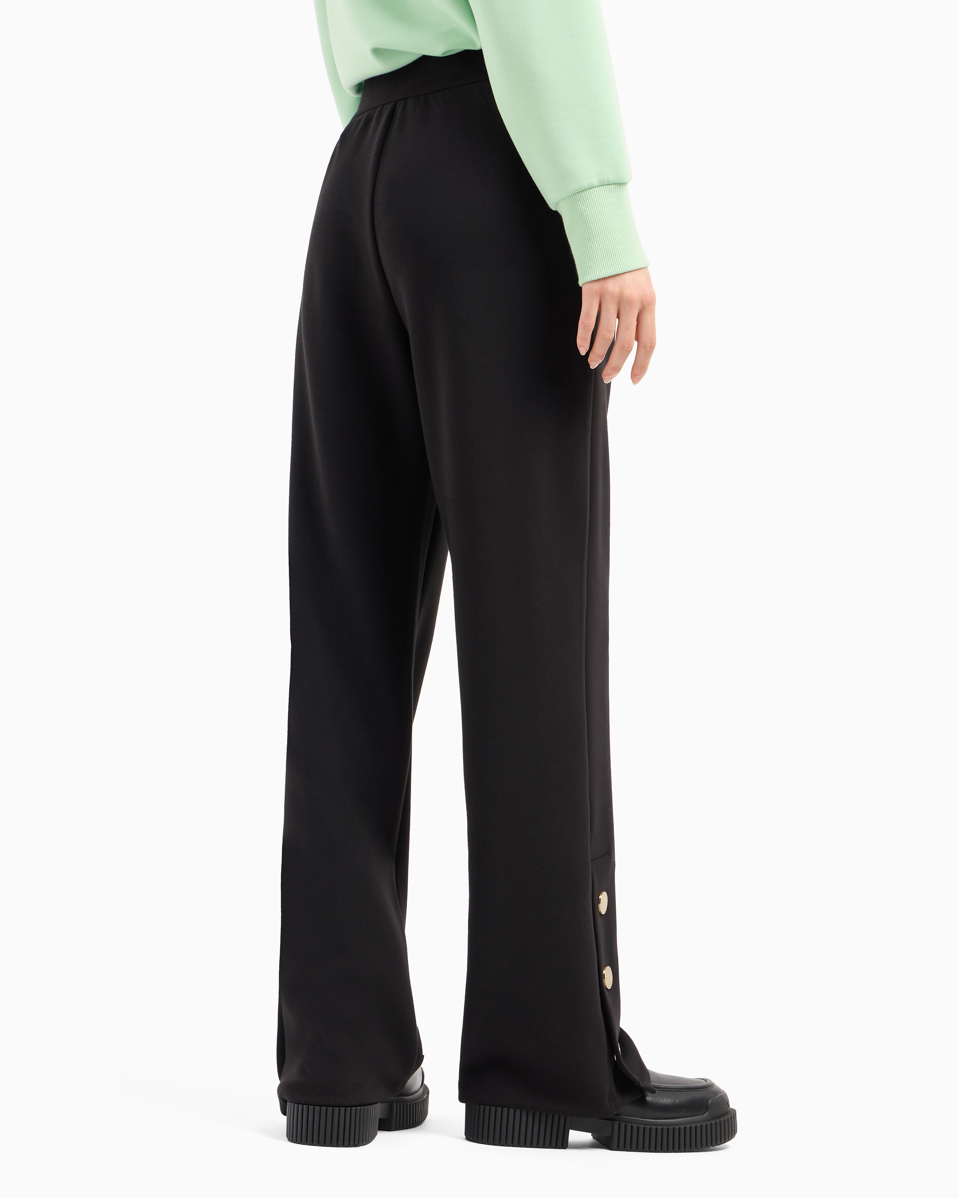 Shop Armani Exchange Wide Trousers With Gold Details In Black