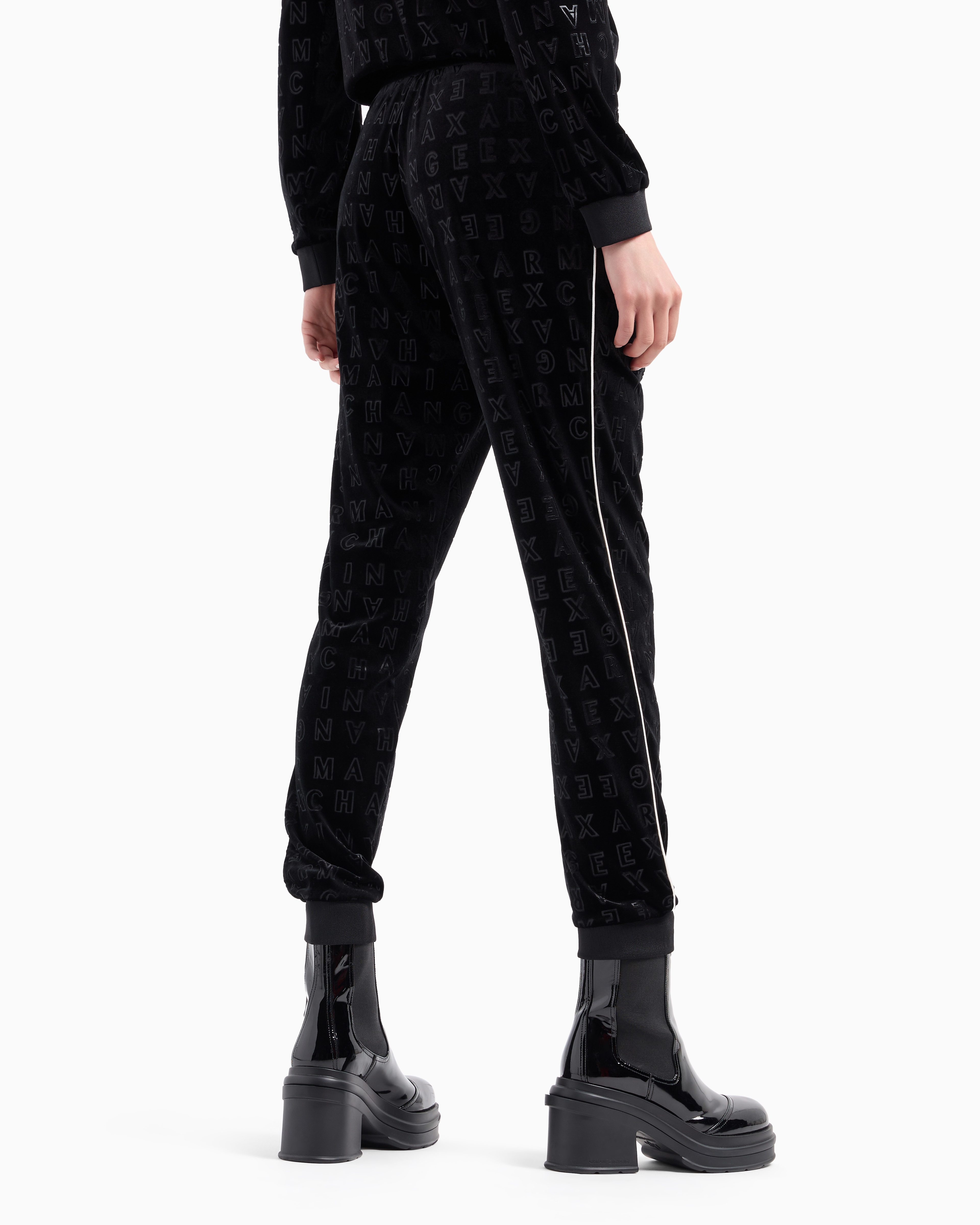 Shop Armani Exchange Allover Logo Velvet Jogger Pants In Black