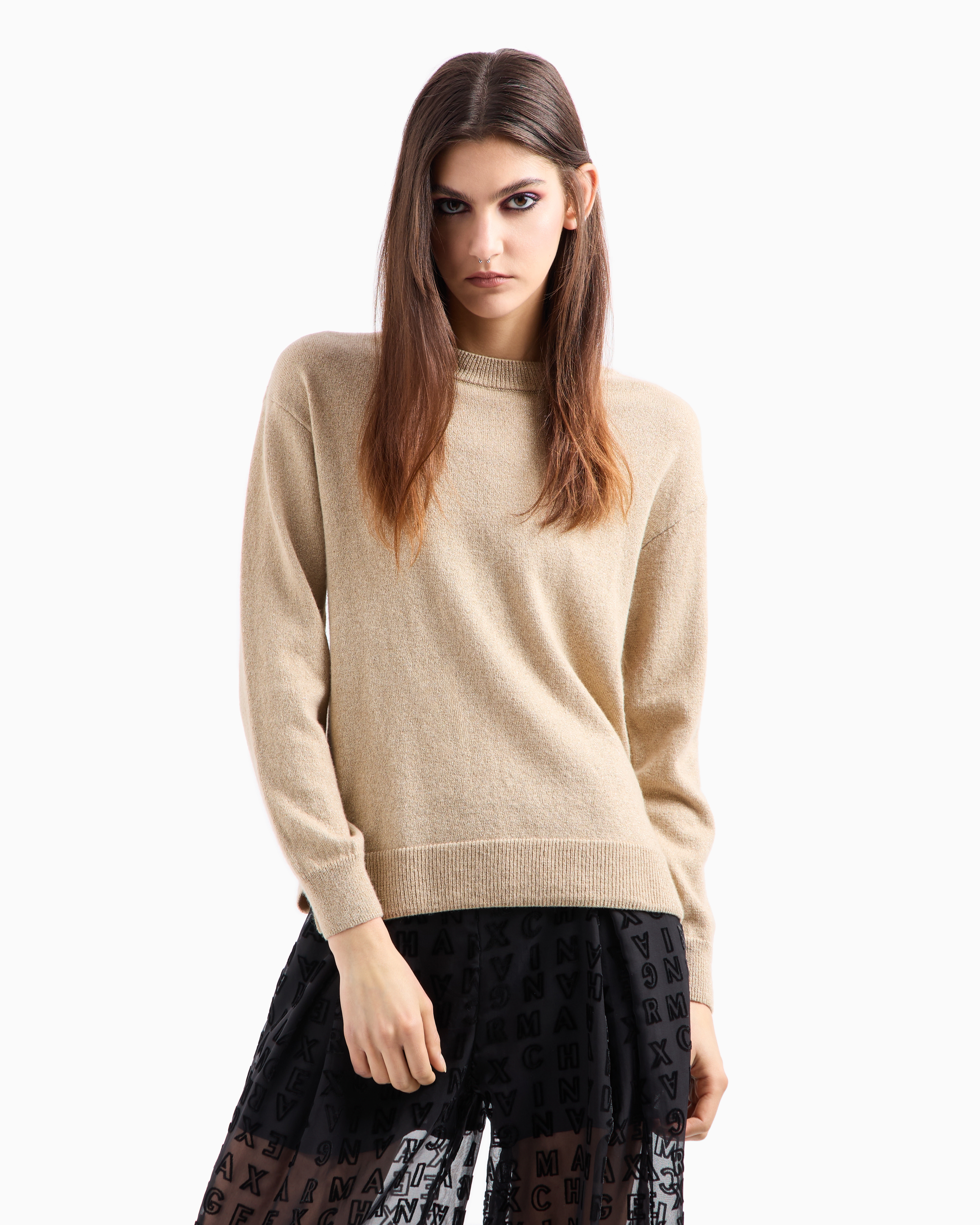 Shop Armani Exchange Boucle Crew Neck Sweater In Gold