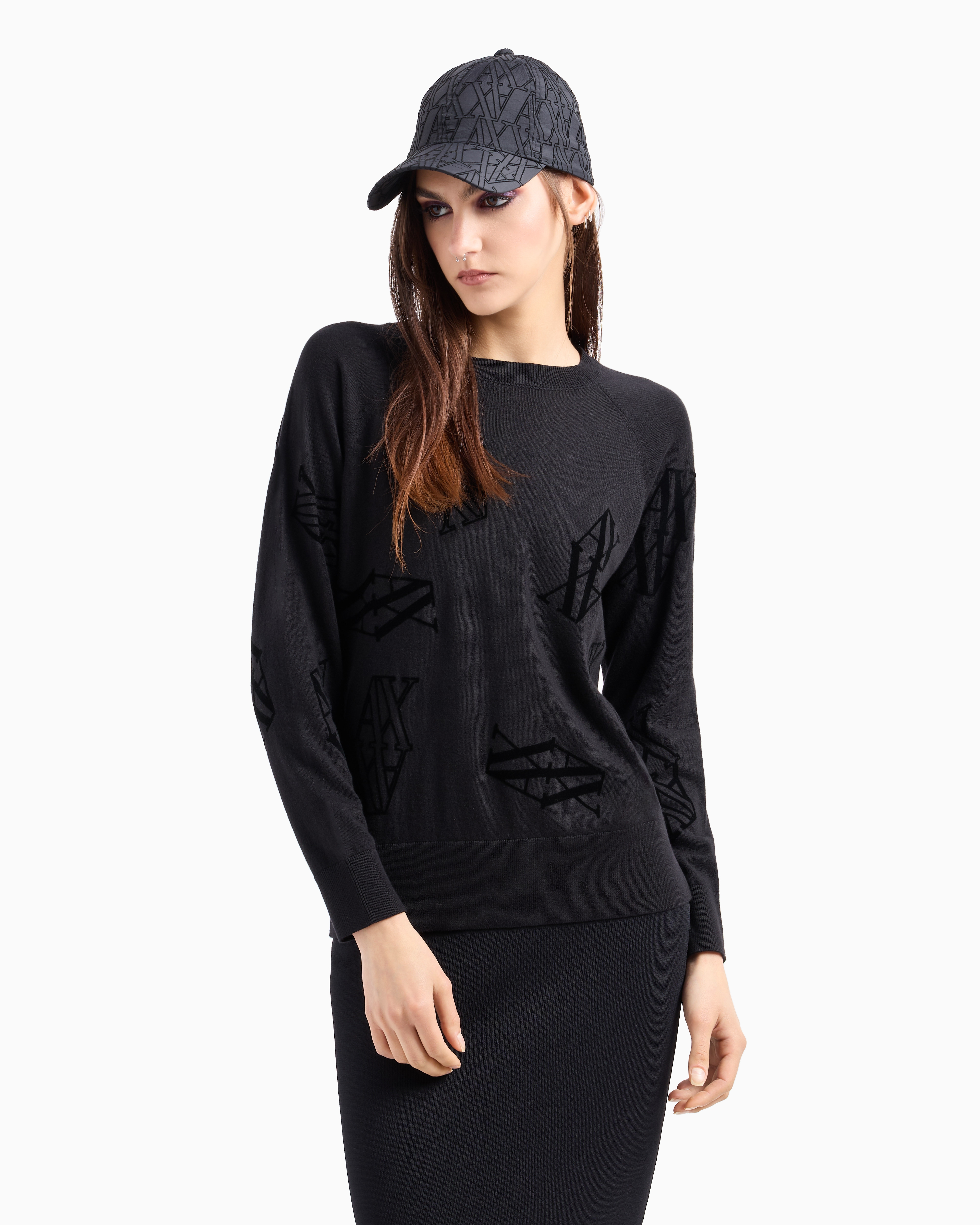パターンロゴ クルーネックニットプルオーバー | Armani Exchange