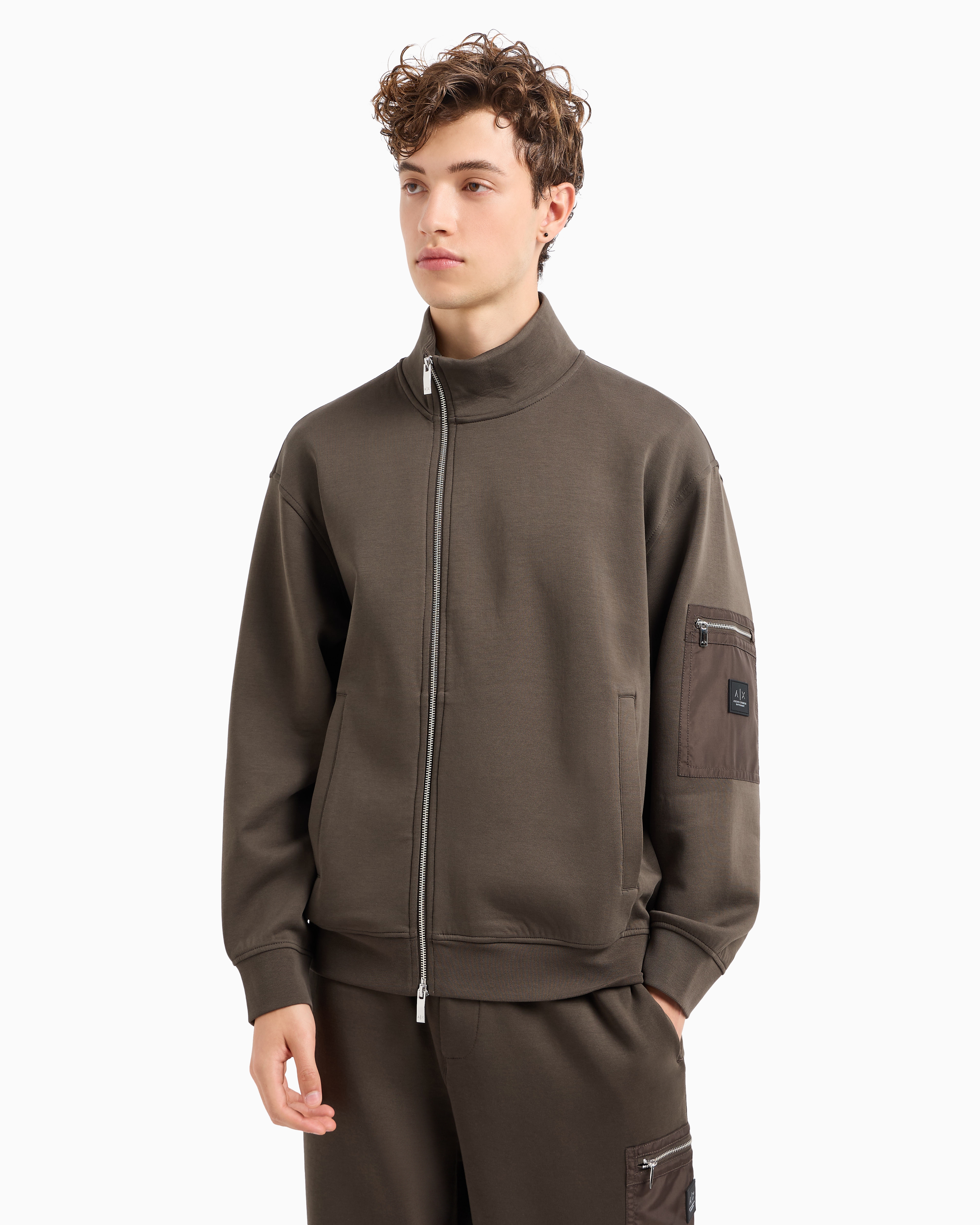ARMANI EXCHANGE ドライバーズニット スエード切替 裏地ファー