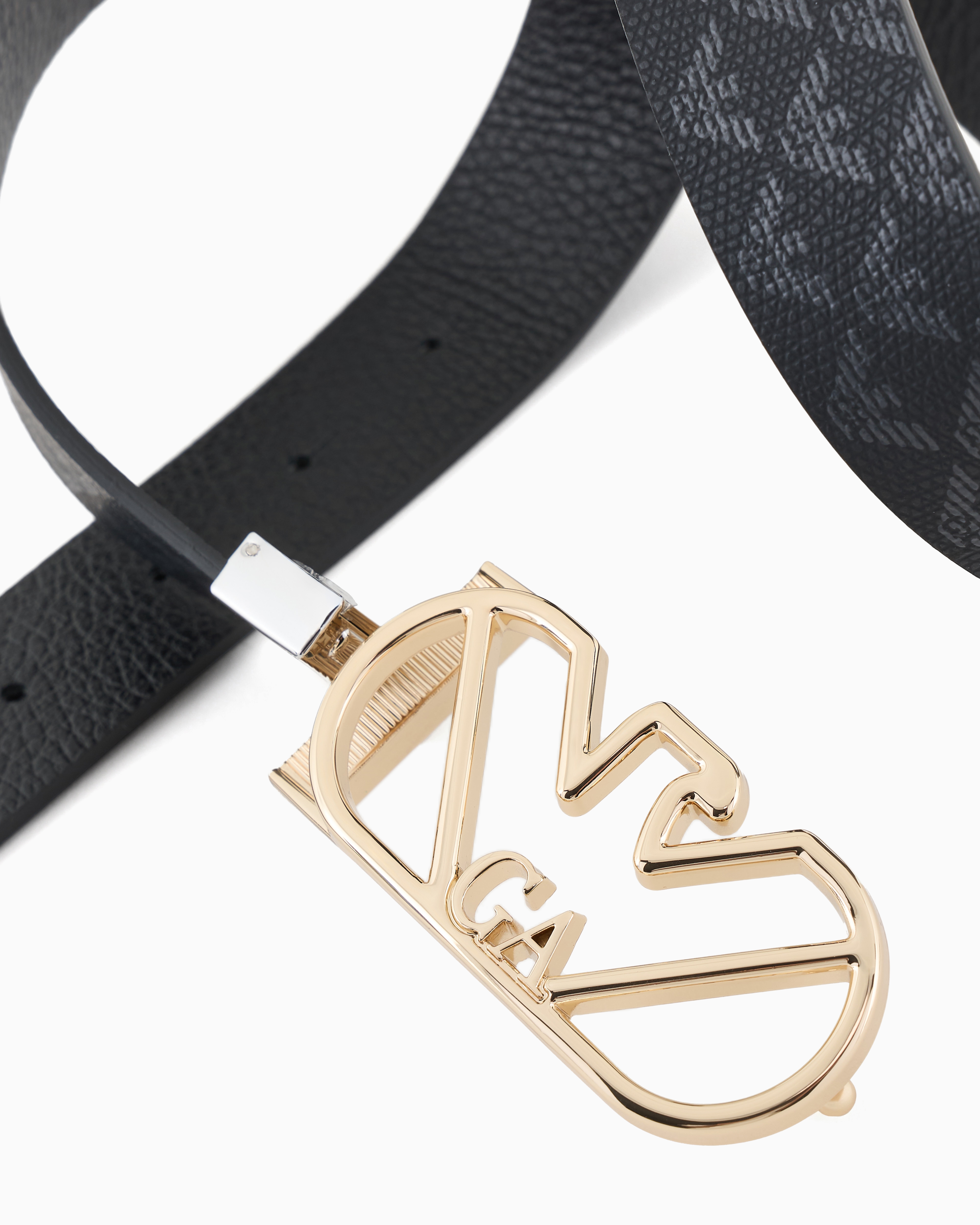 Emporio Armani Official Store All-over Eagle Two-toned Reversible Belt With Eagle Buckle In Black