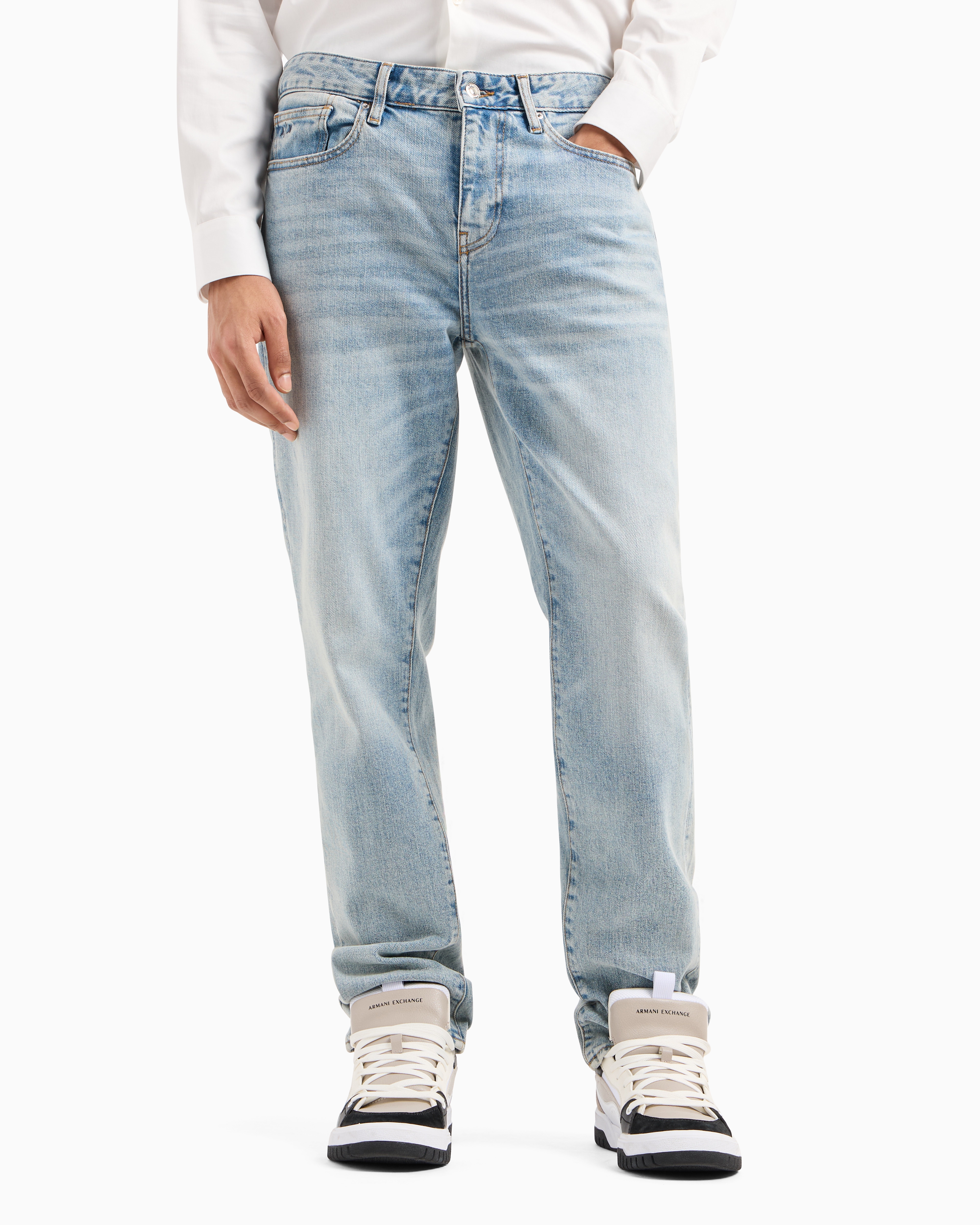 Shop Armani Exchange J14 Skinny Fit Jeans In Washed Denim In Blue