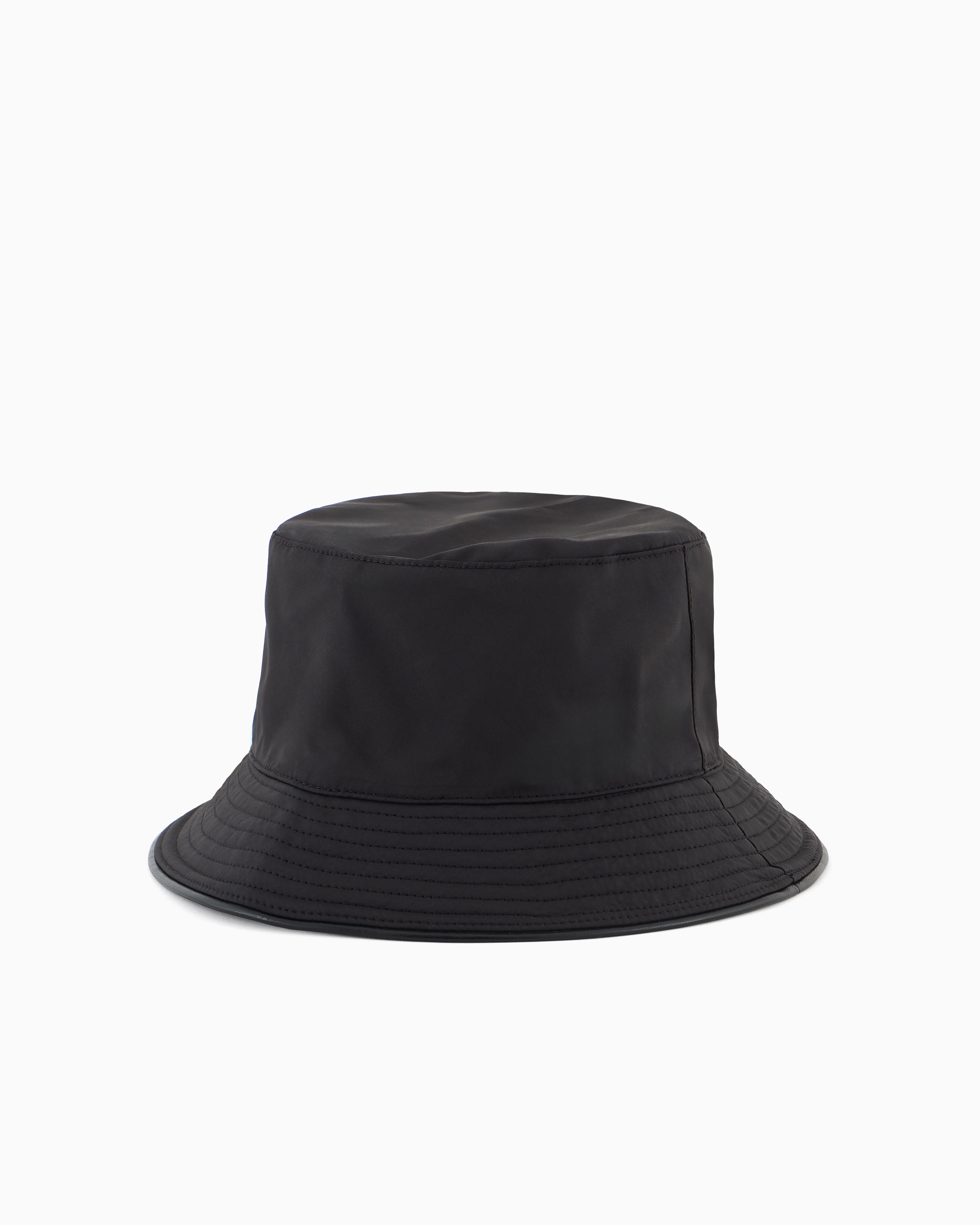 Shop Emporio Armani Double-faced Nylon-wool Blend Cloche Hat With All-over Logo Lettering In Noir