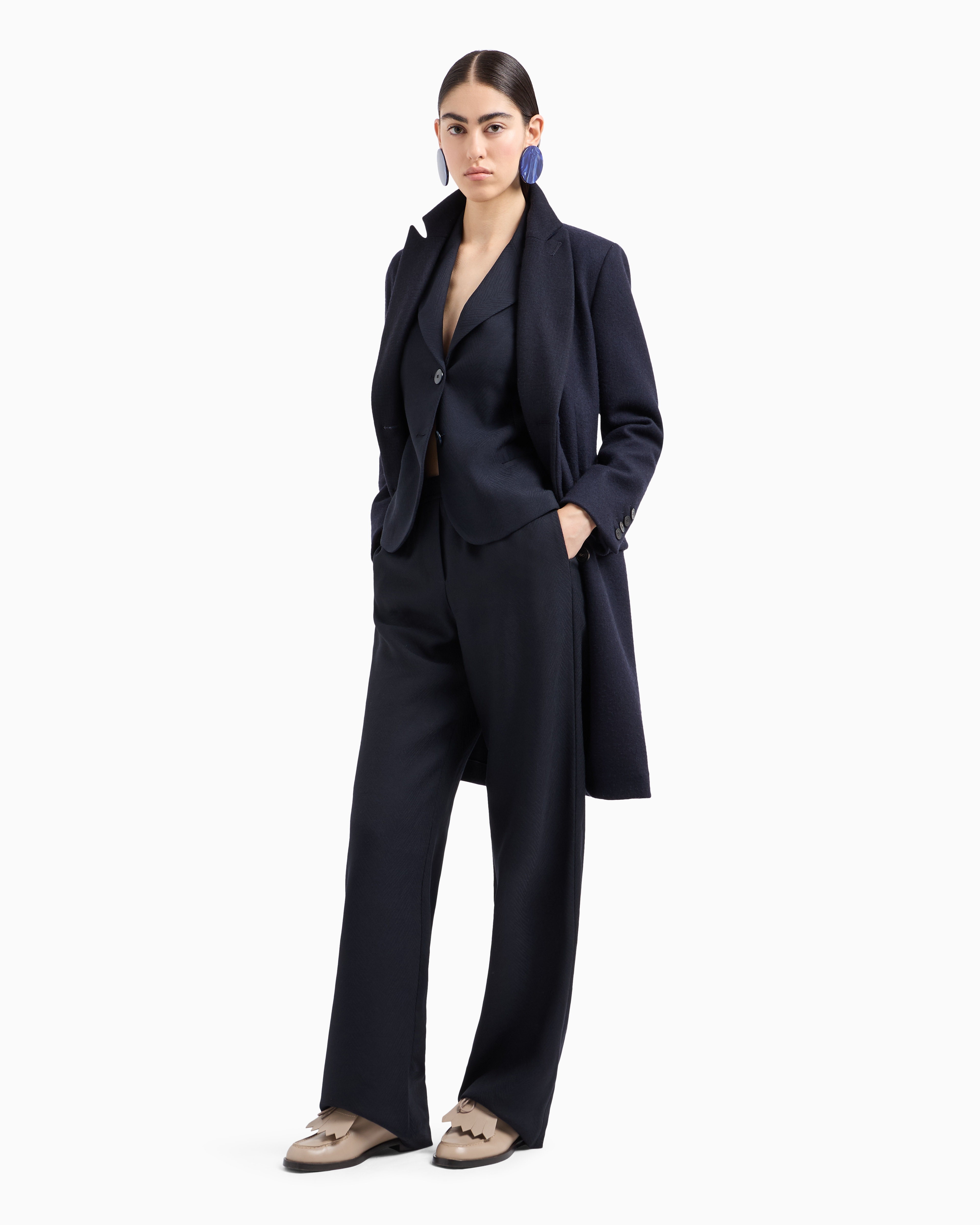 Emporio Armani Official Store Icon Single-breasted Jacket In A Chevron Virgin-wool Blend In Blue