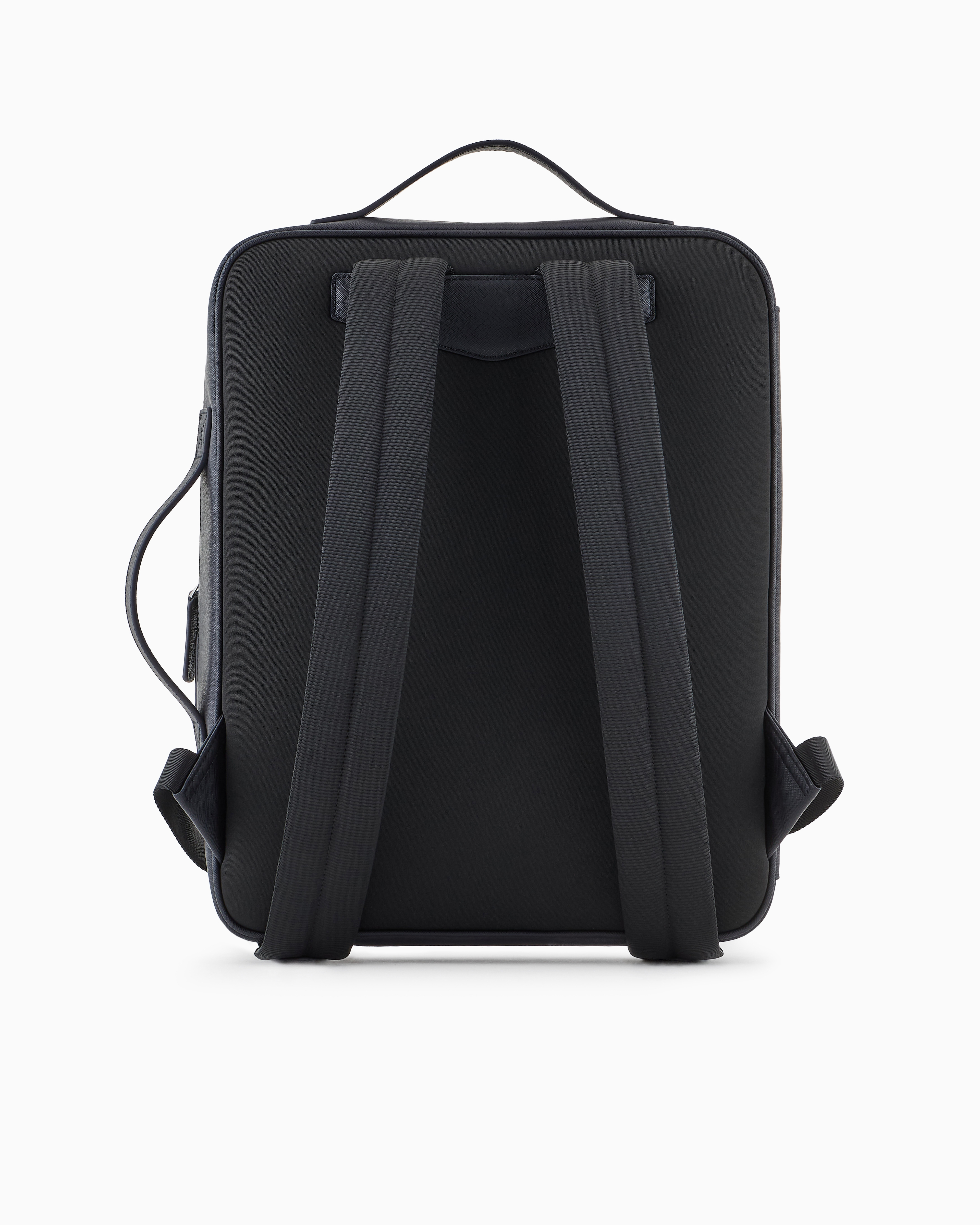 Emporio Armani Official Store Asv Regenerated Saffiano And Recycled Nylon Business Bag With Shoulder Straps In Navy Blue
