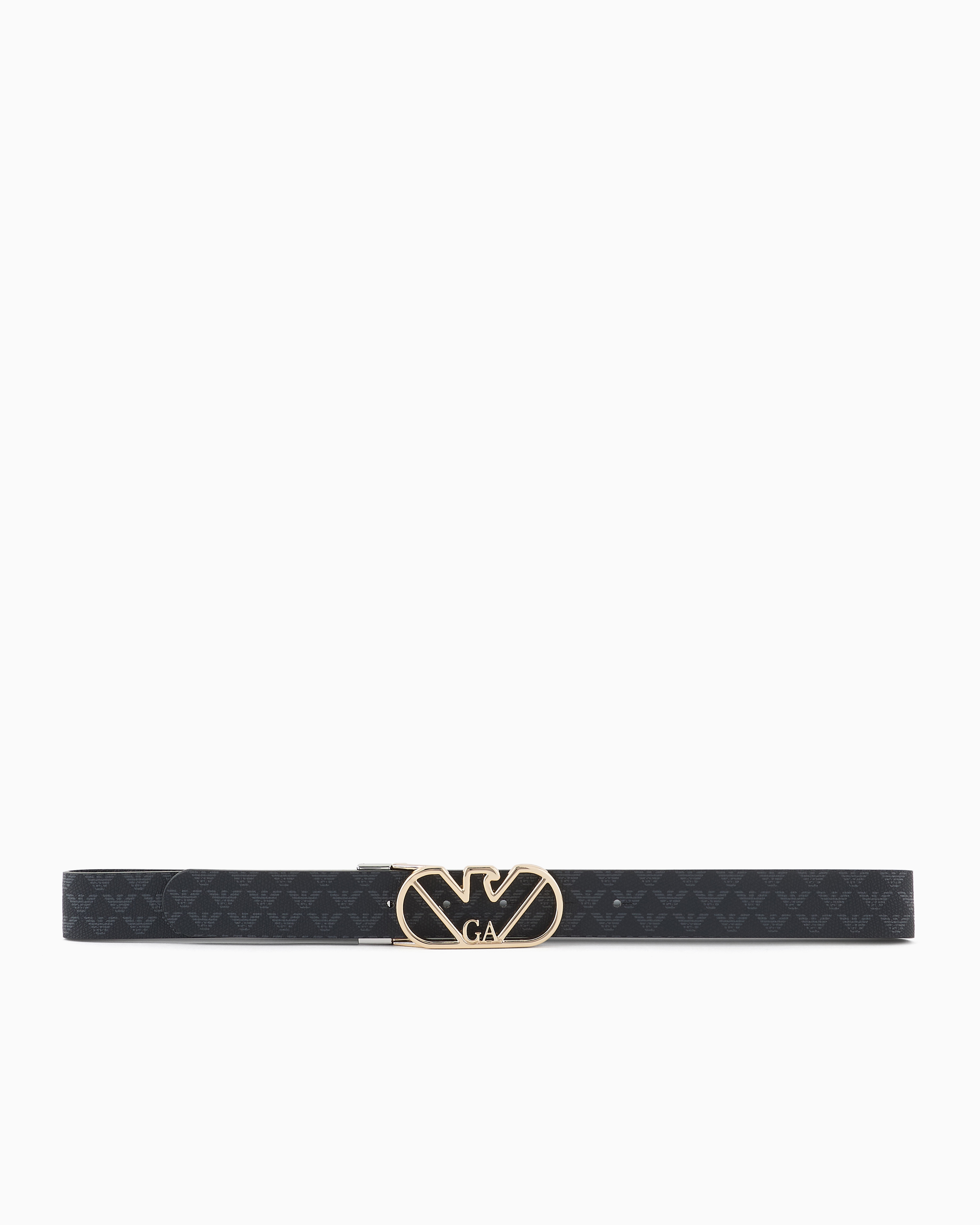 Emporio Armani Official Store All-over Eagle Two-toned Reversible Belt With Eagle Buckle In Black