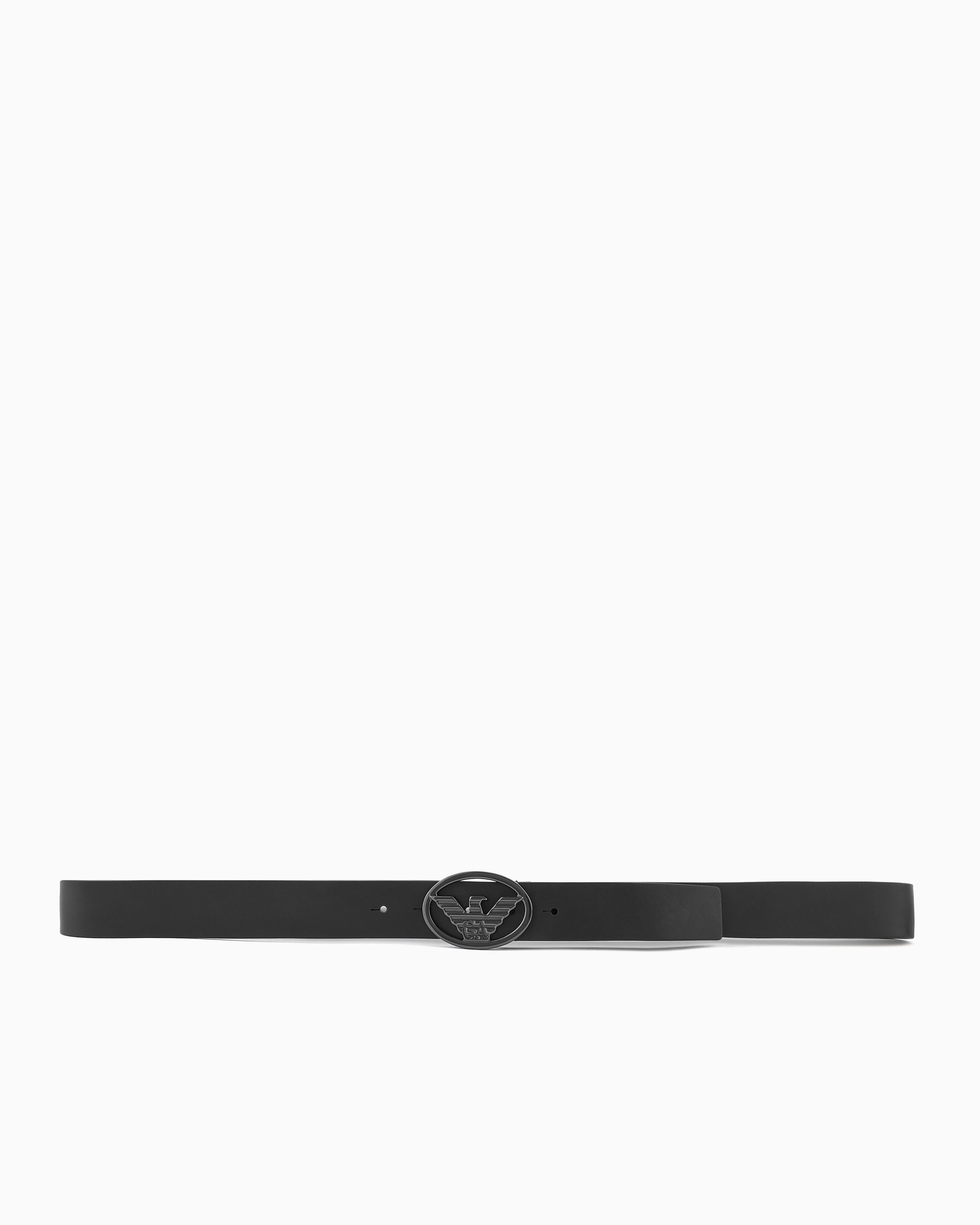 Emporio Armani Official Store Smooth Leather Belt With Eagle Plate In Black