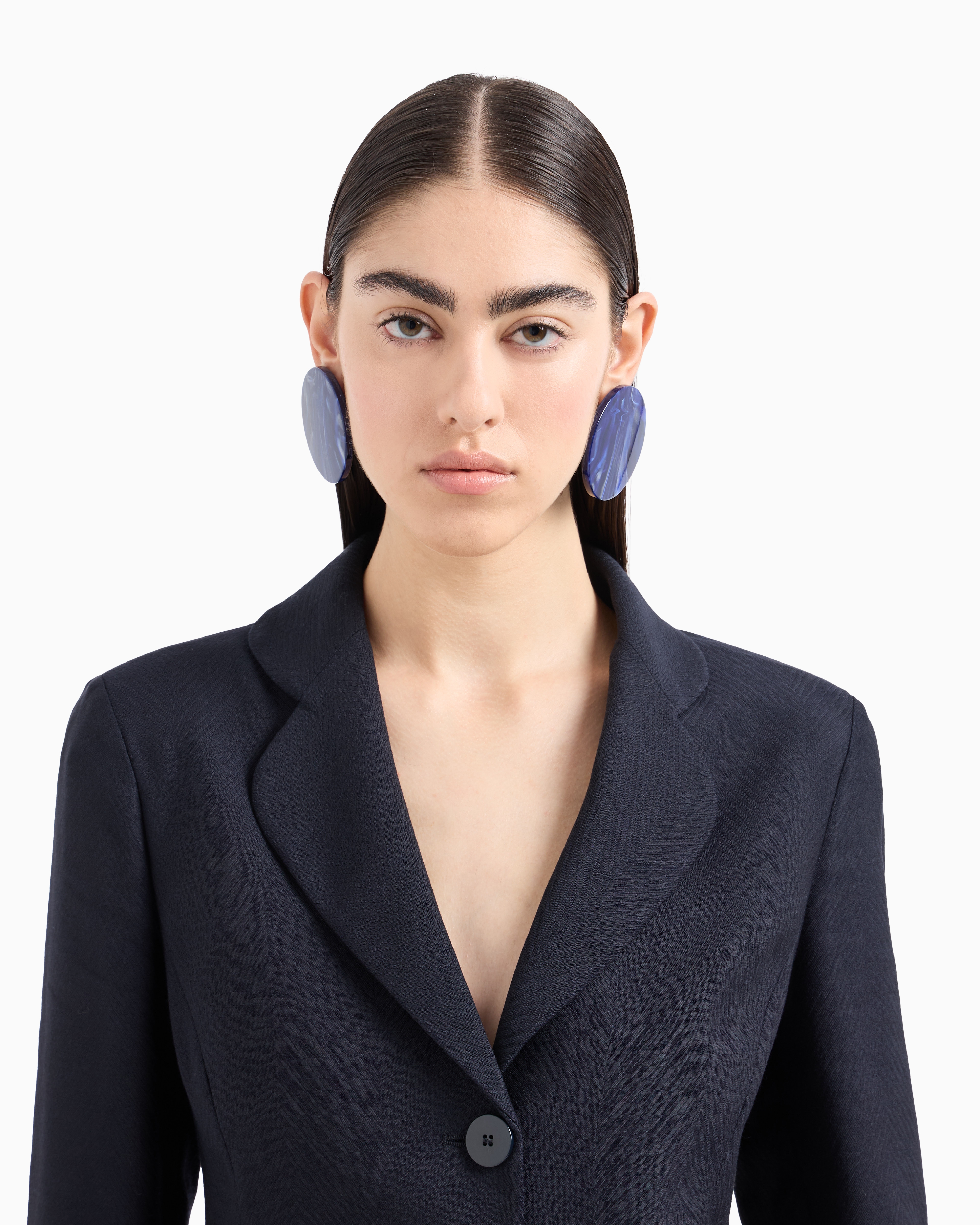 Emporio Armani Official Store Icon Single-breasted Jacket In A Chevron Virgin-wool Blend In Blue