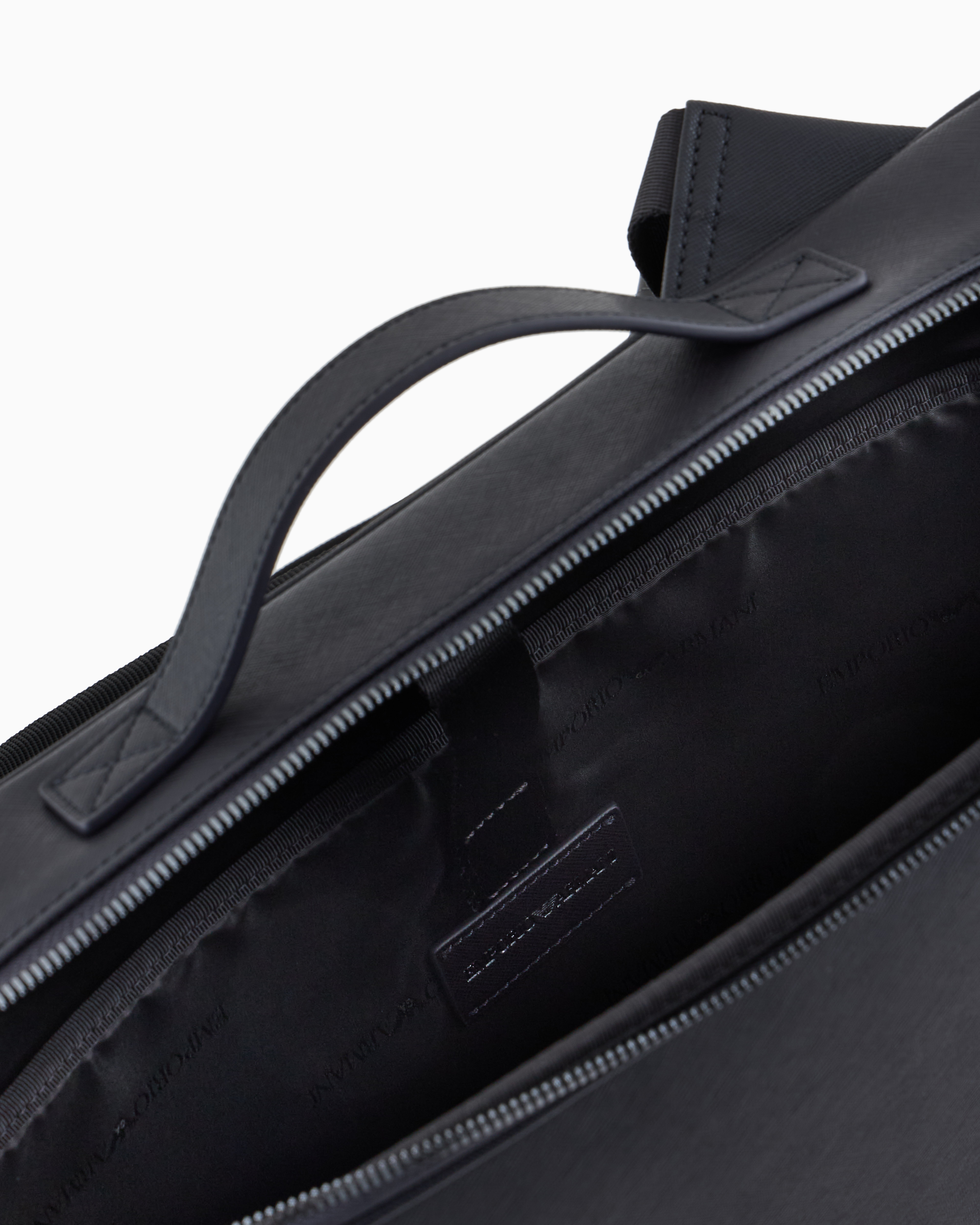 Emporio Armani Official Store Asv Regenerated Saffiano And Recycled Nylon Business Bag With Shoulder Straps In Navy Blue