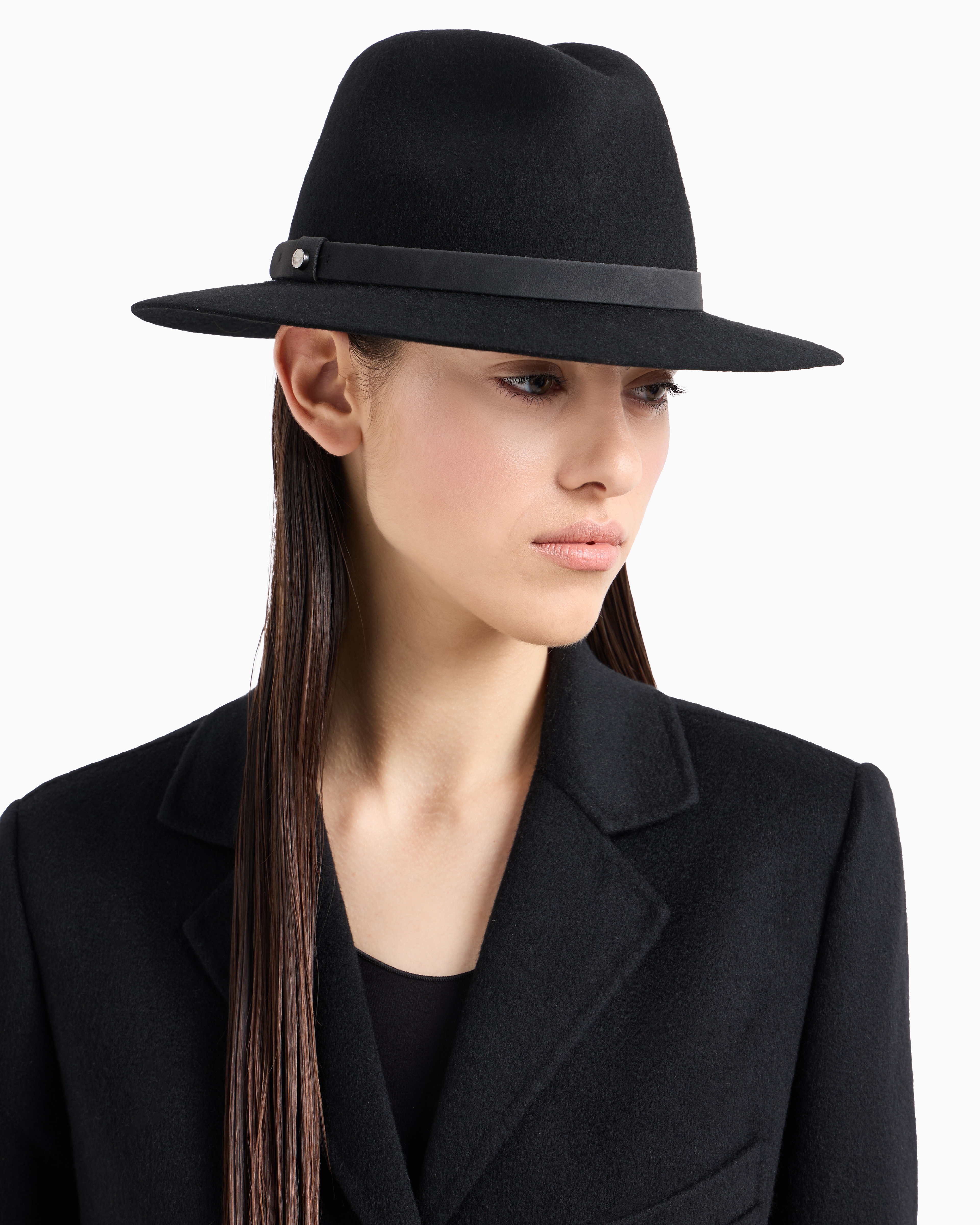 Shop Emporio Armani Wool Cloth Fedora Hat With Band In Noir