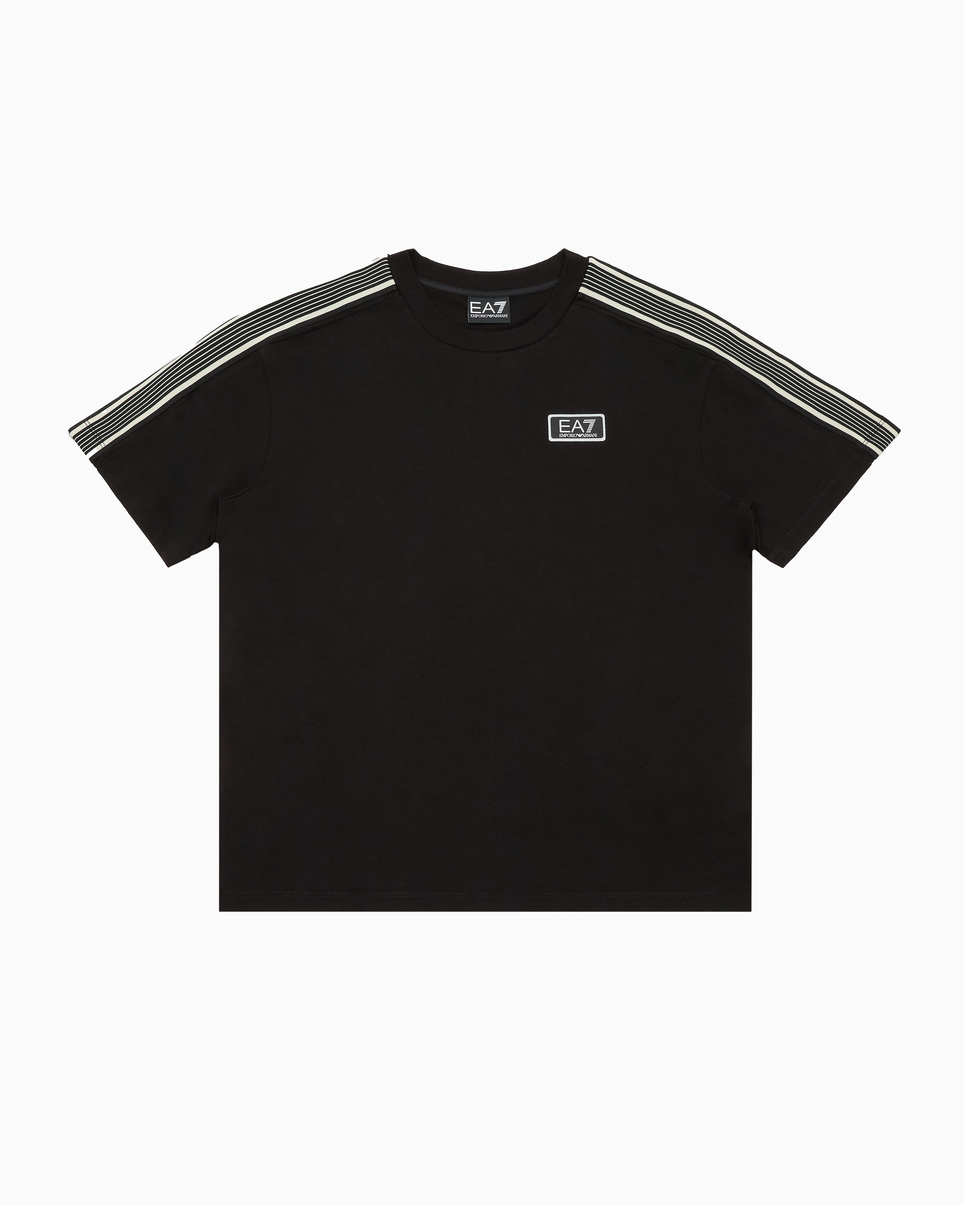 Ea7 Official Store T-shirt Ras-du-cou En Coton 7 Lines Boy In Noir