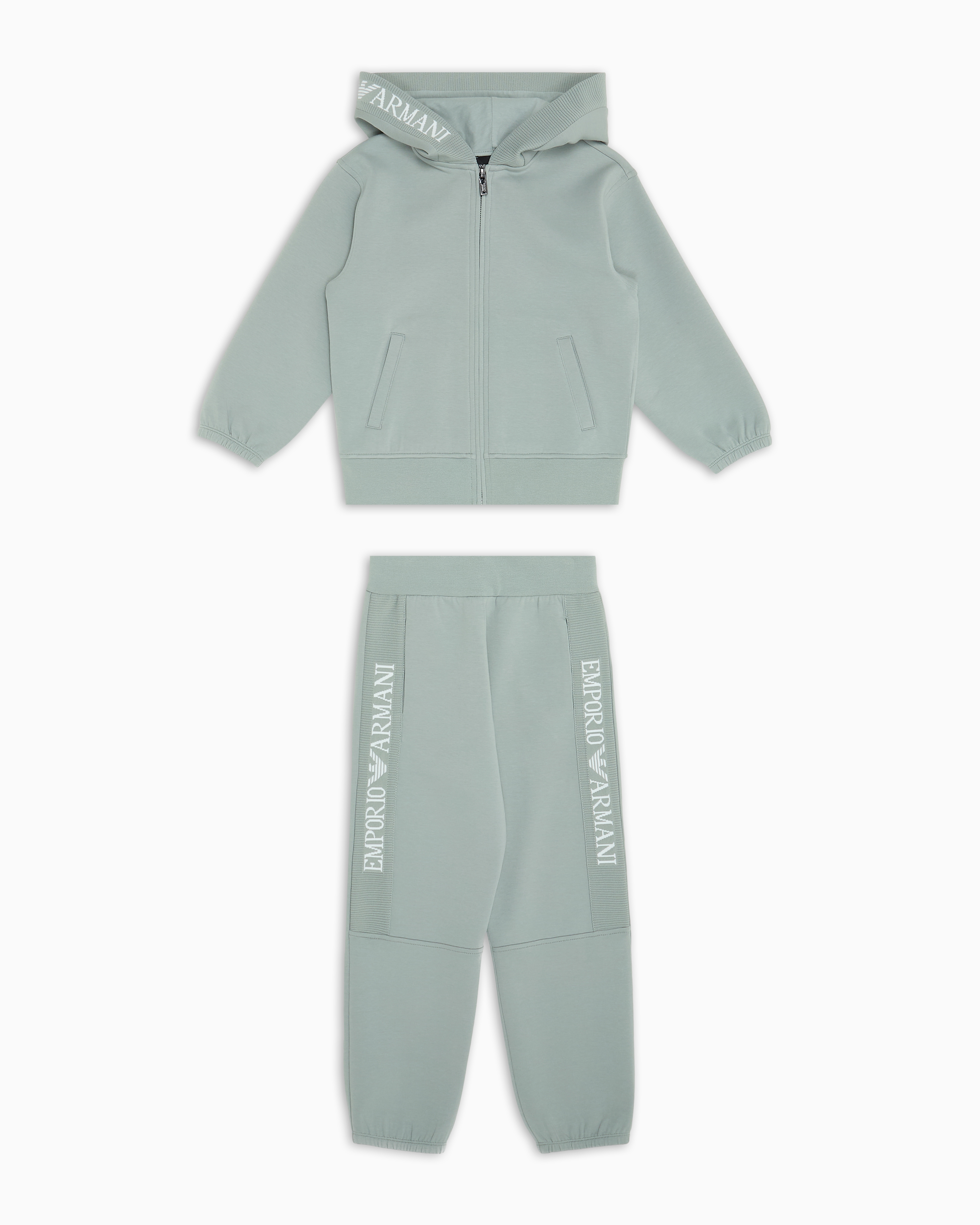 EMPORIO ARMANI COMFORT-FIT DOUBLE-JERSEY TRACKSUIT FEATURING A HOODED SWEATSHIRT WITH ZIP AND JACQUARD LOGO 