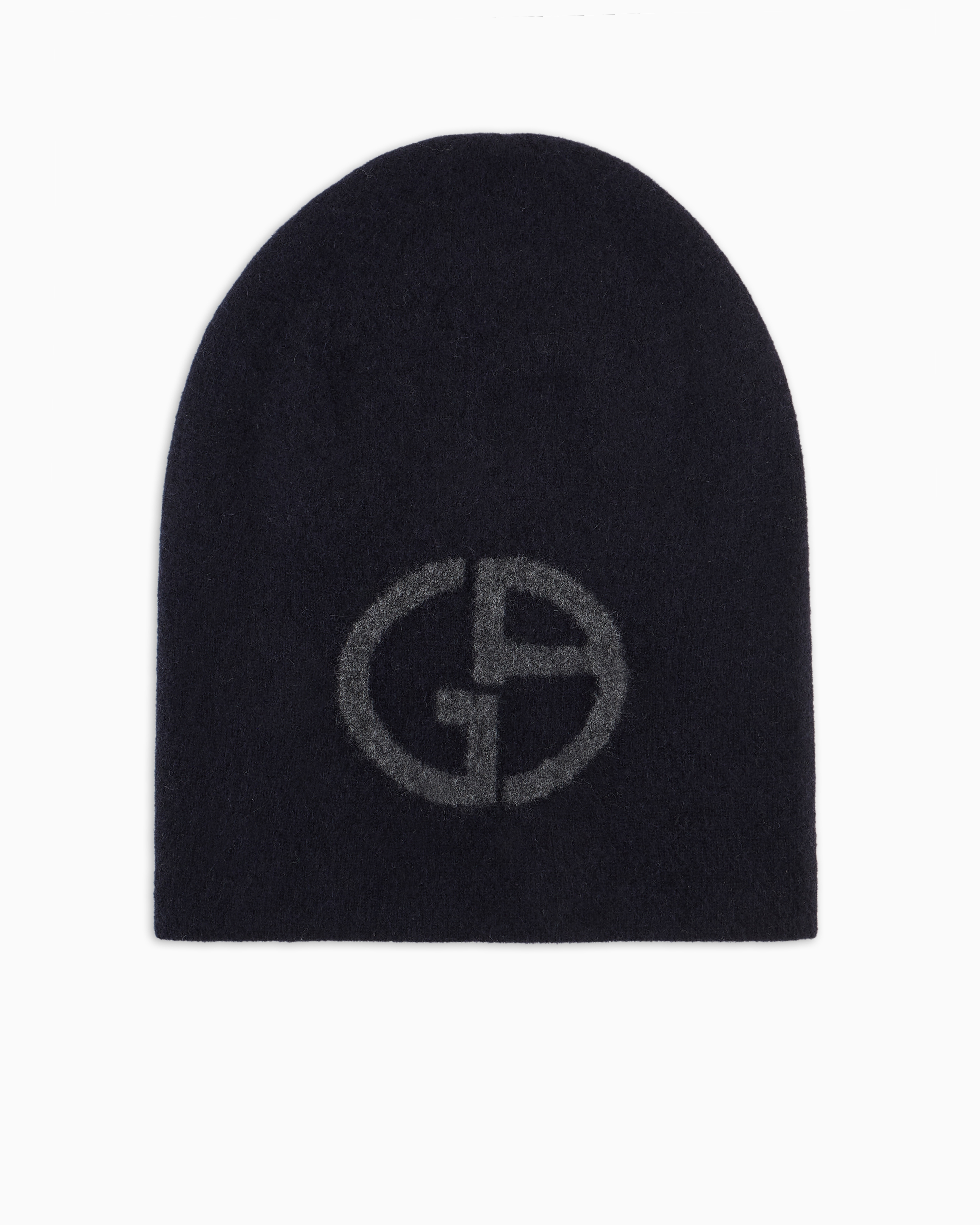 Giorgio Armani Official Store Cashmere Jacquard Logo Beanie In Blue