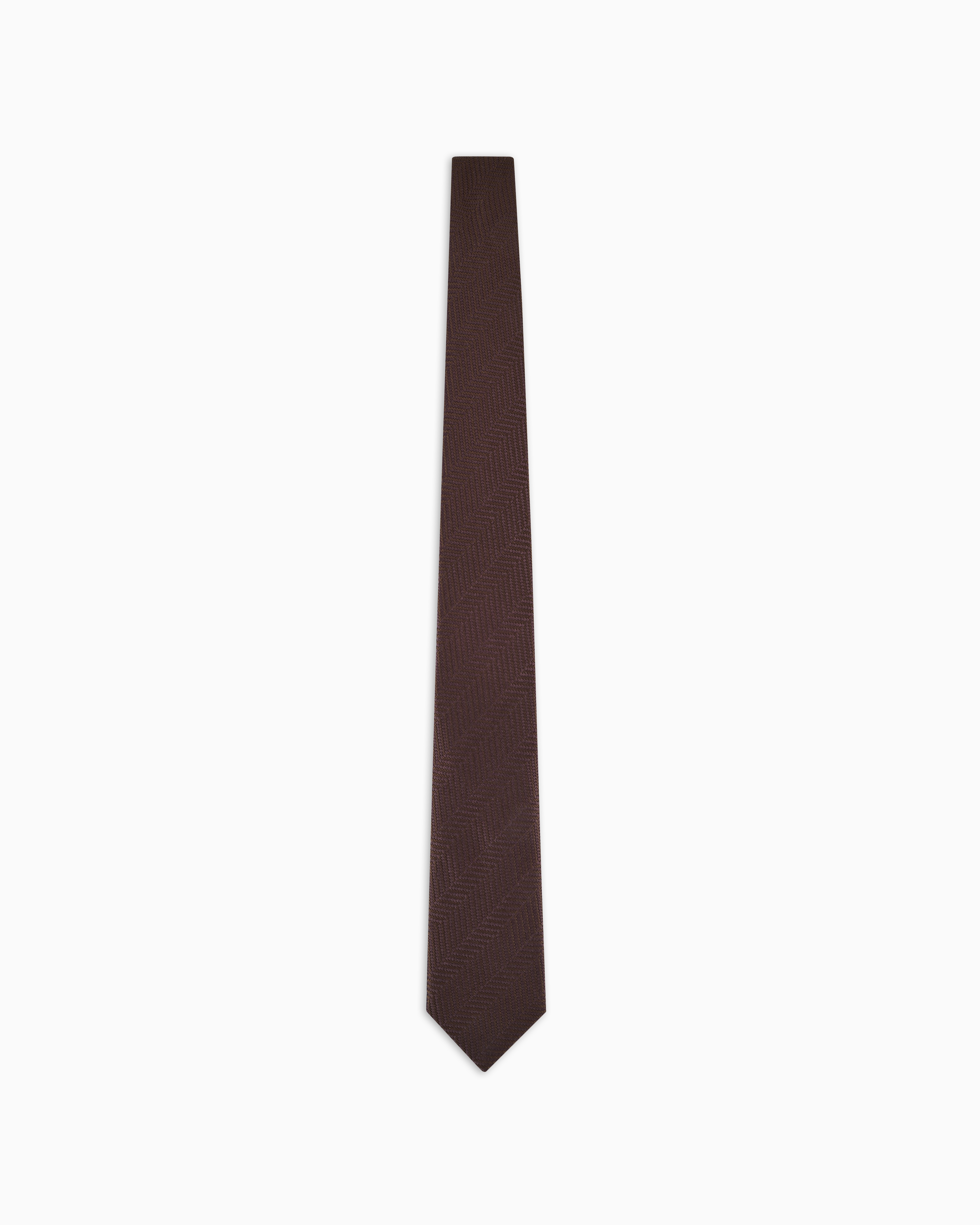 Giorgio Armani Official Store Silk Tie With Jacquard Chevron Motif In Brown