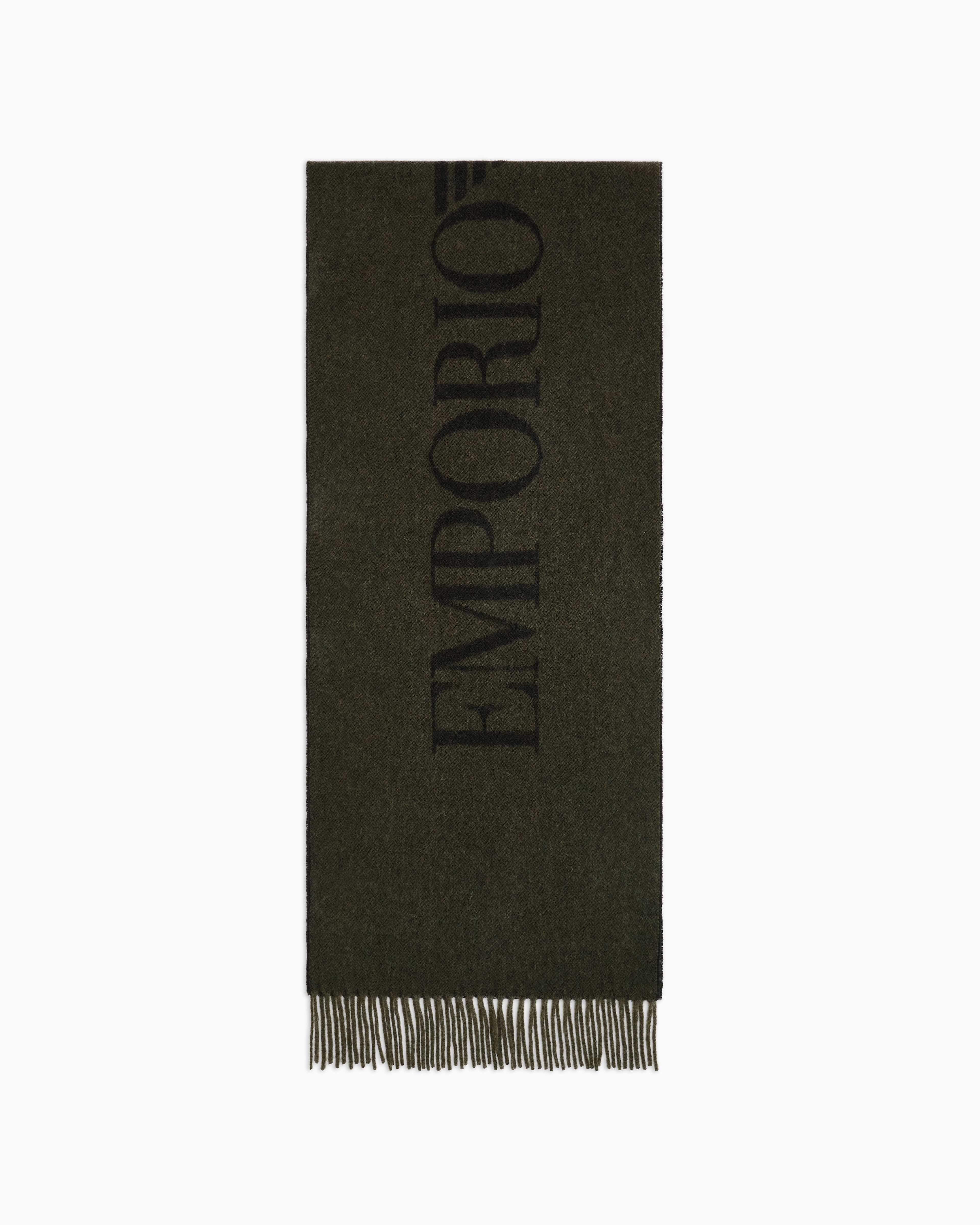 Emporio Armani Official Store Two-tone Wool Scarf With Oversized Lettering In Gray