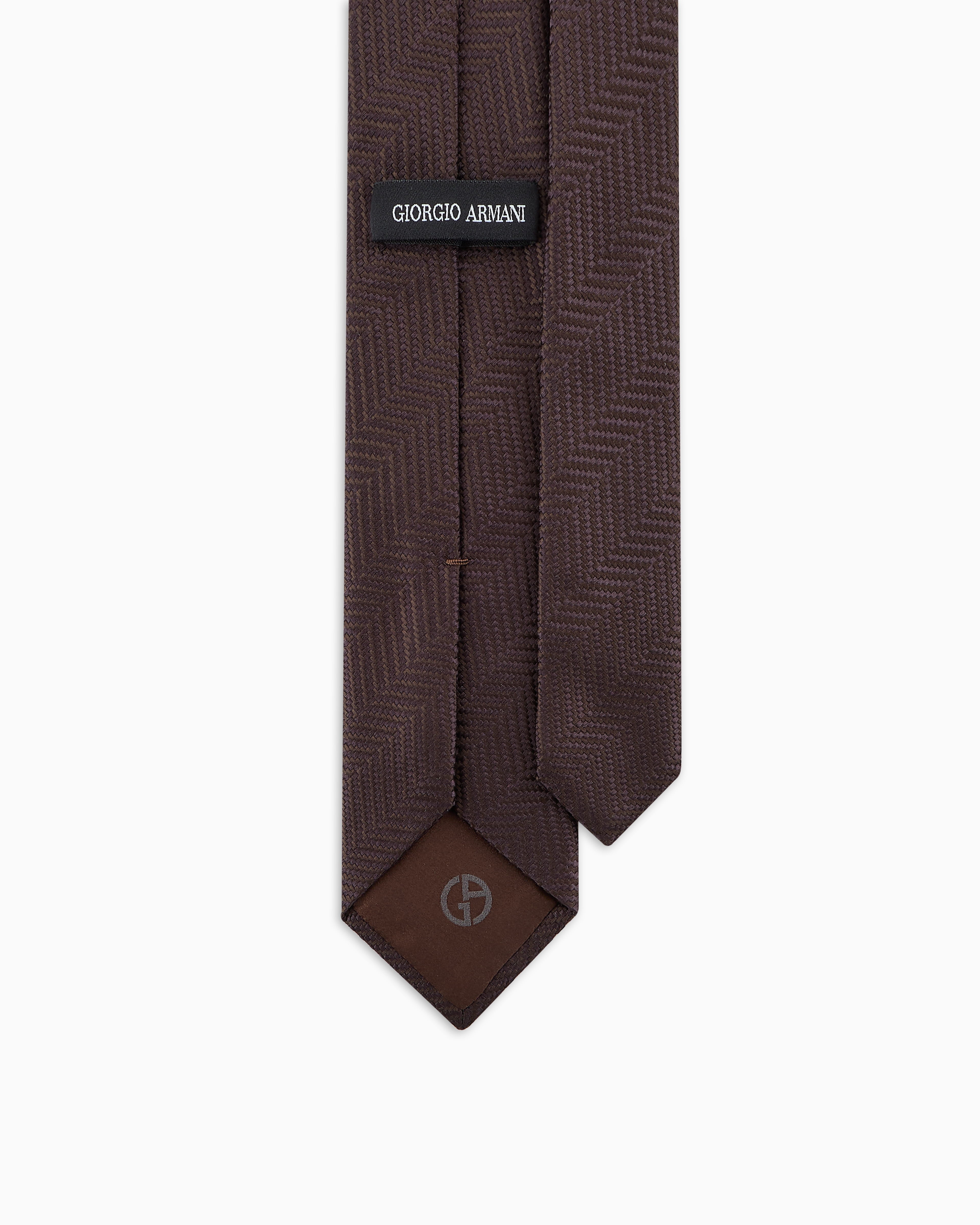 Shop Giorgio Armani Silk Tie With Jacquard Chevron Motif In Brown