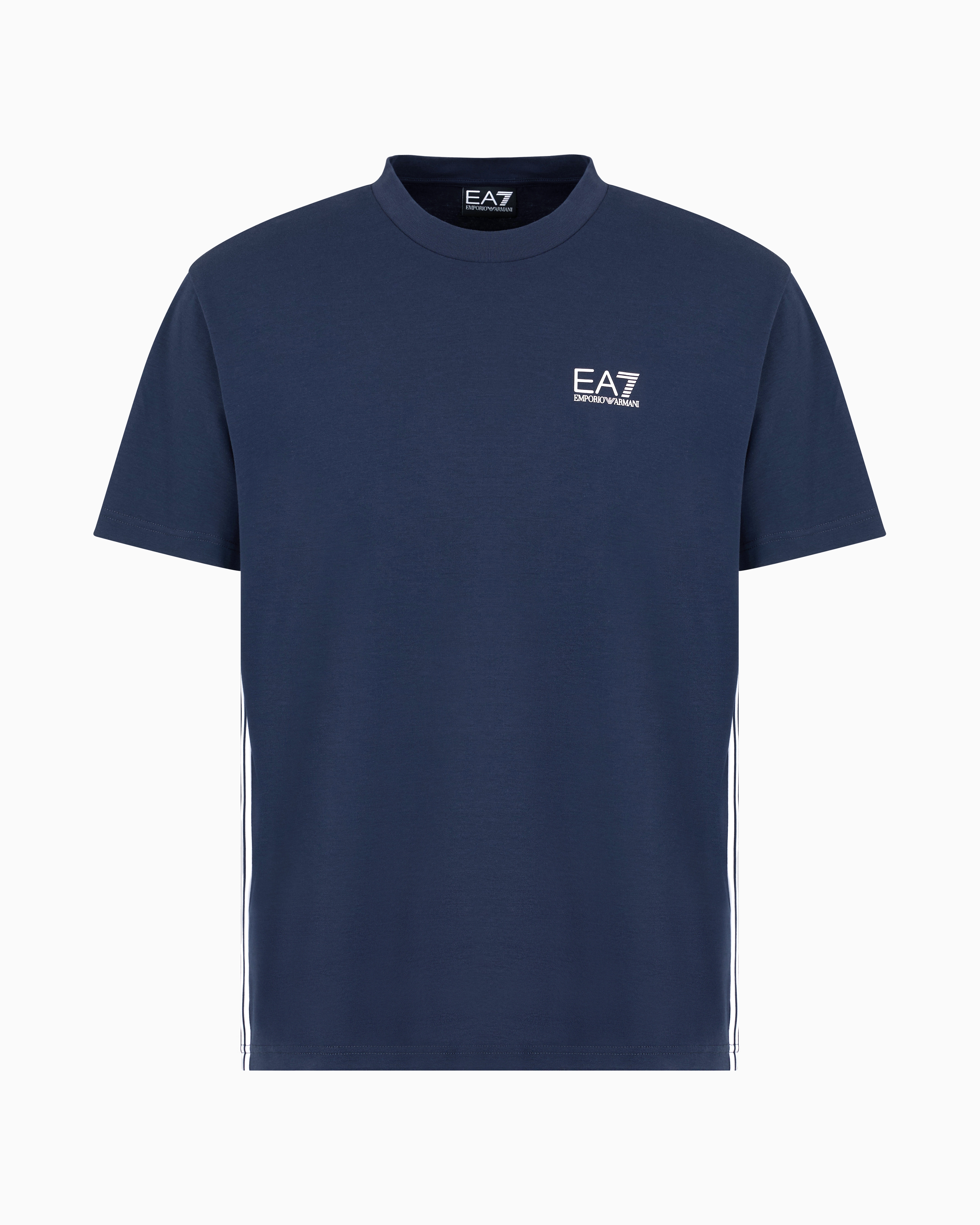 Ea7 Official Store 7 Lines Cotton Crew-neck T-shirt In Blue