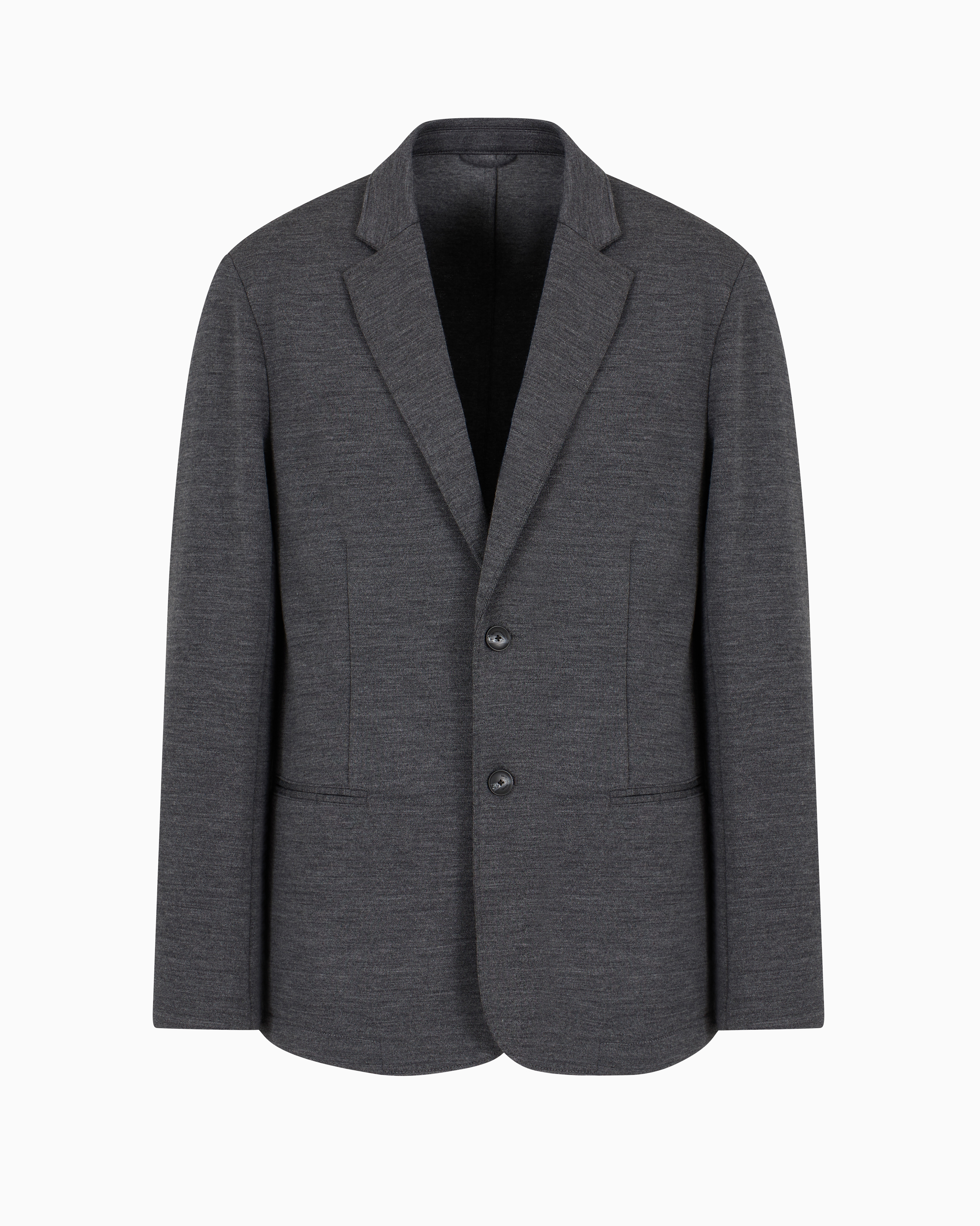 Emporio Armani Official Store Travel Essentials Single-breasted Jacket In Virgin Wool-blend Jersey In Gray