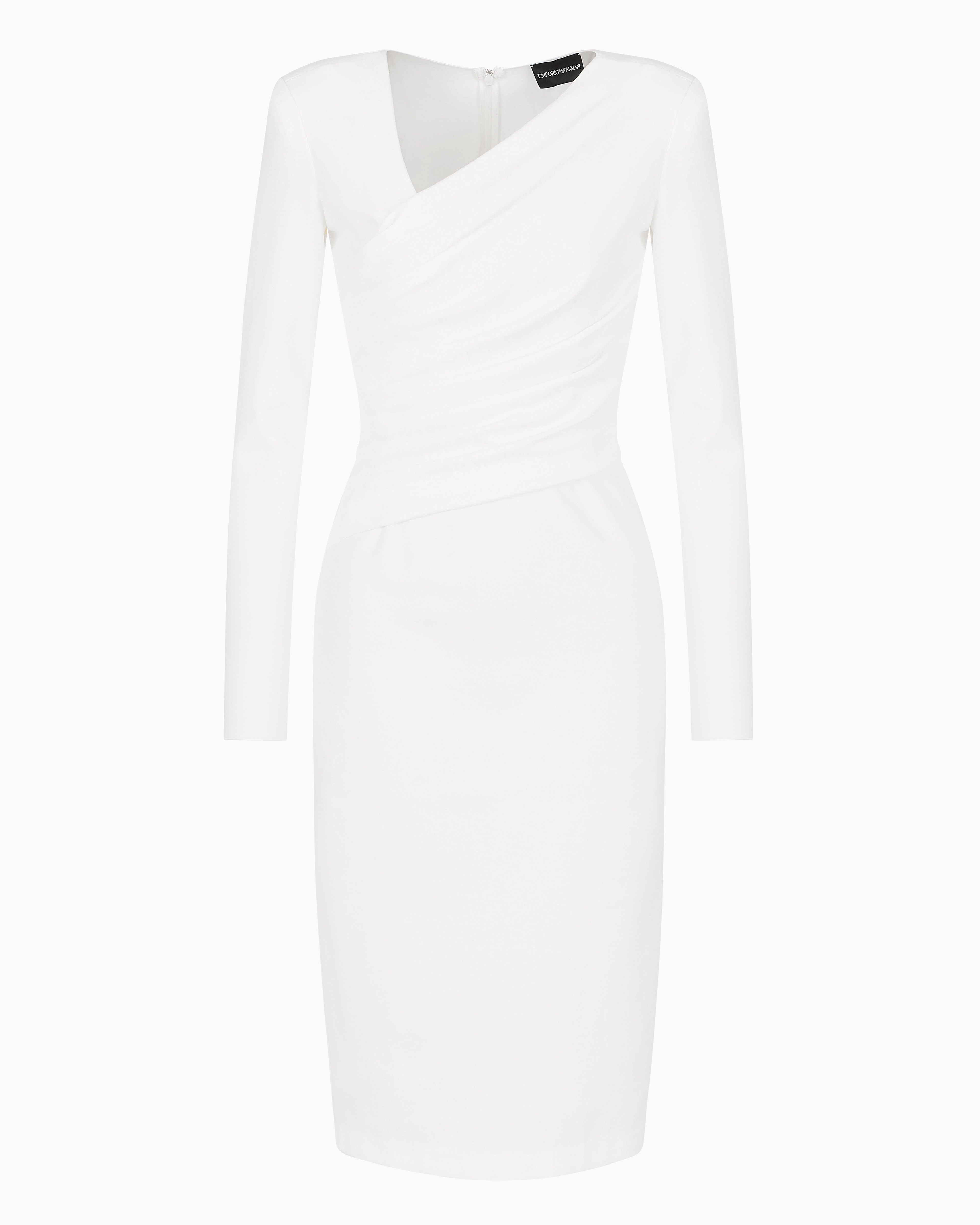 Emporio Armani Official Store Stretch Milano Stitch Fabric Dress With Asymmetric Cross-over And Draping In White