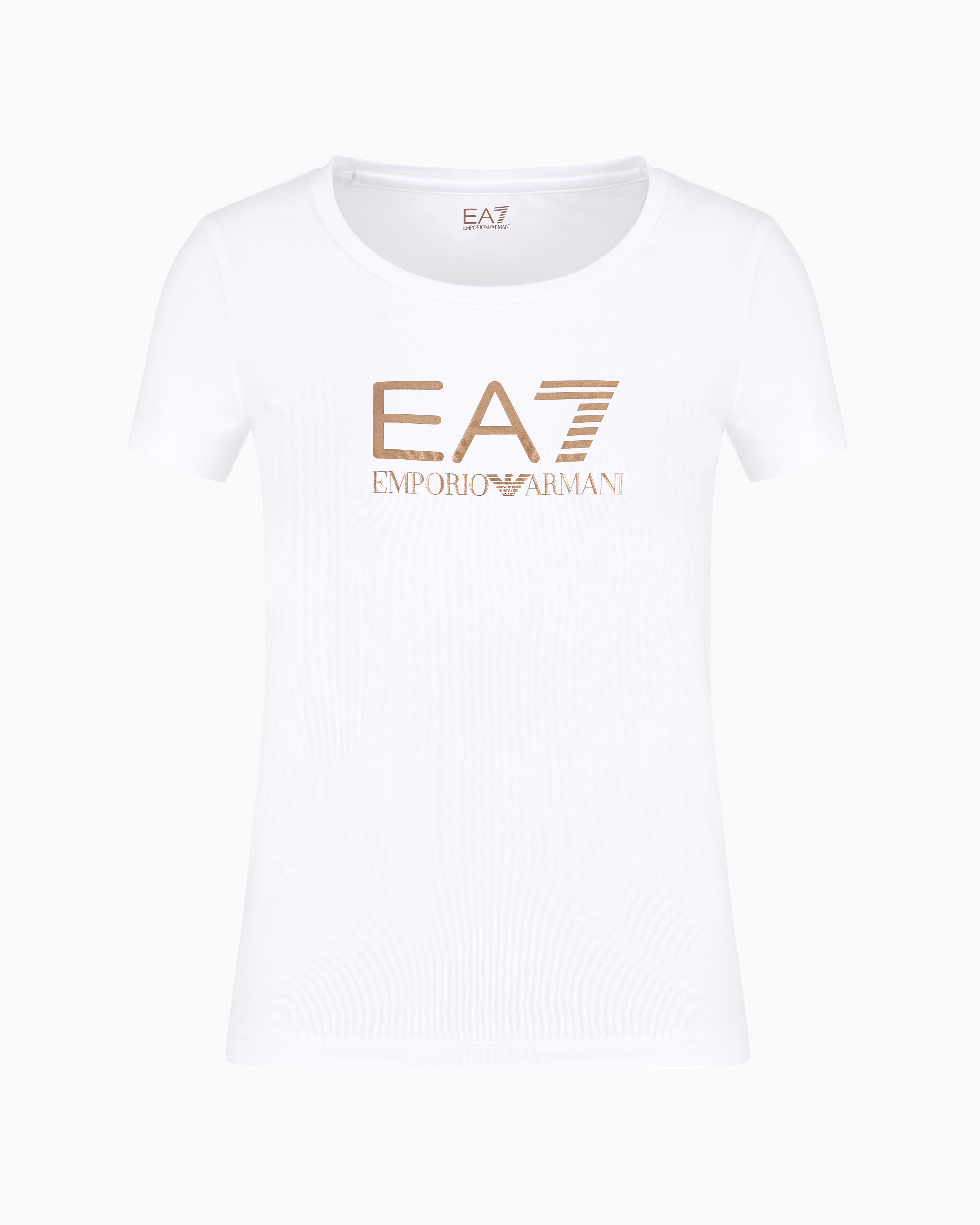 Ea7 Official Store Shiny Cotton Crew-neck T-shirt In White