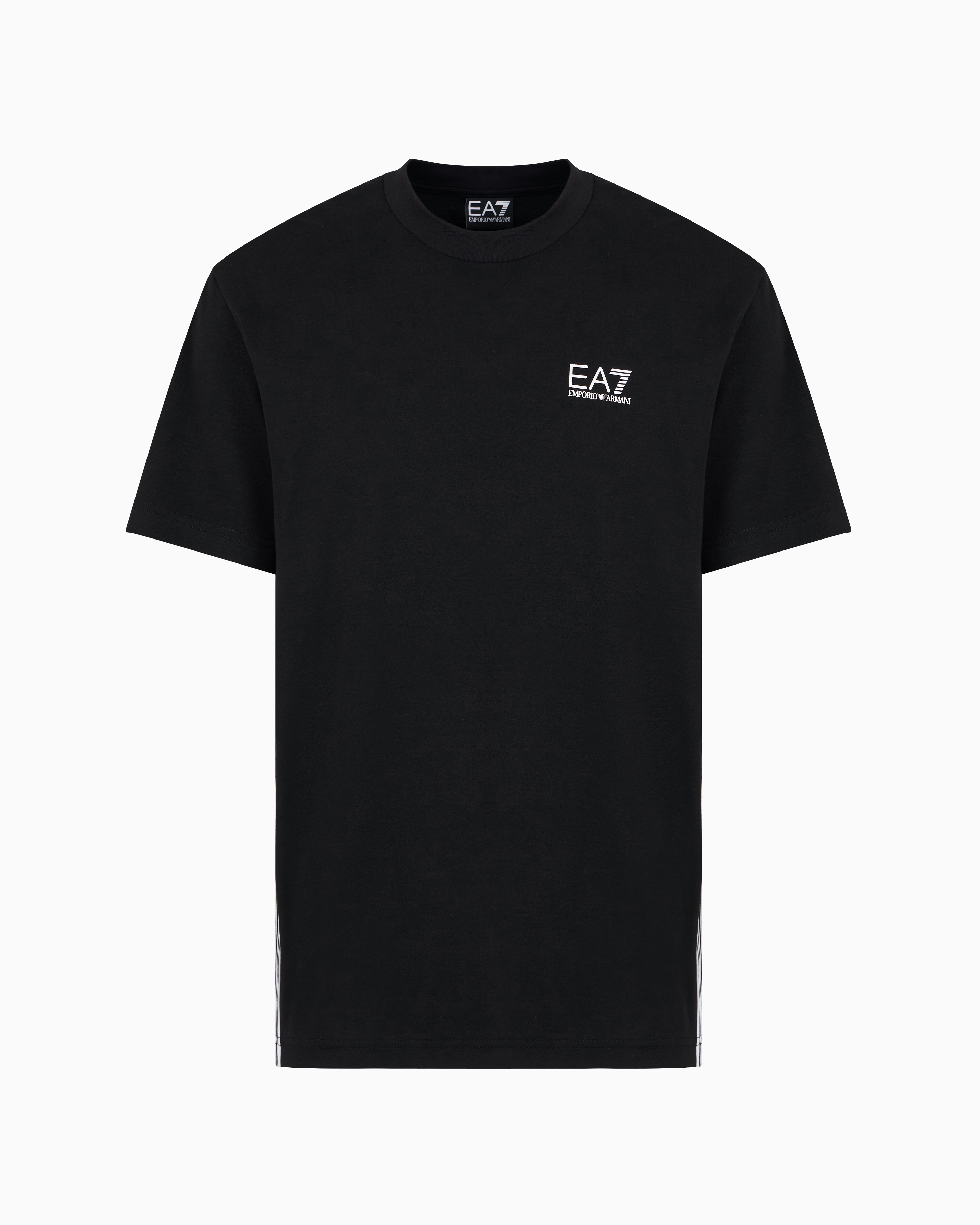 Ea7 Official Store 7 Lines Cotton Crew-neck T-shirt In Black Logo