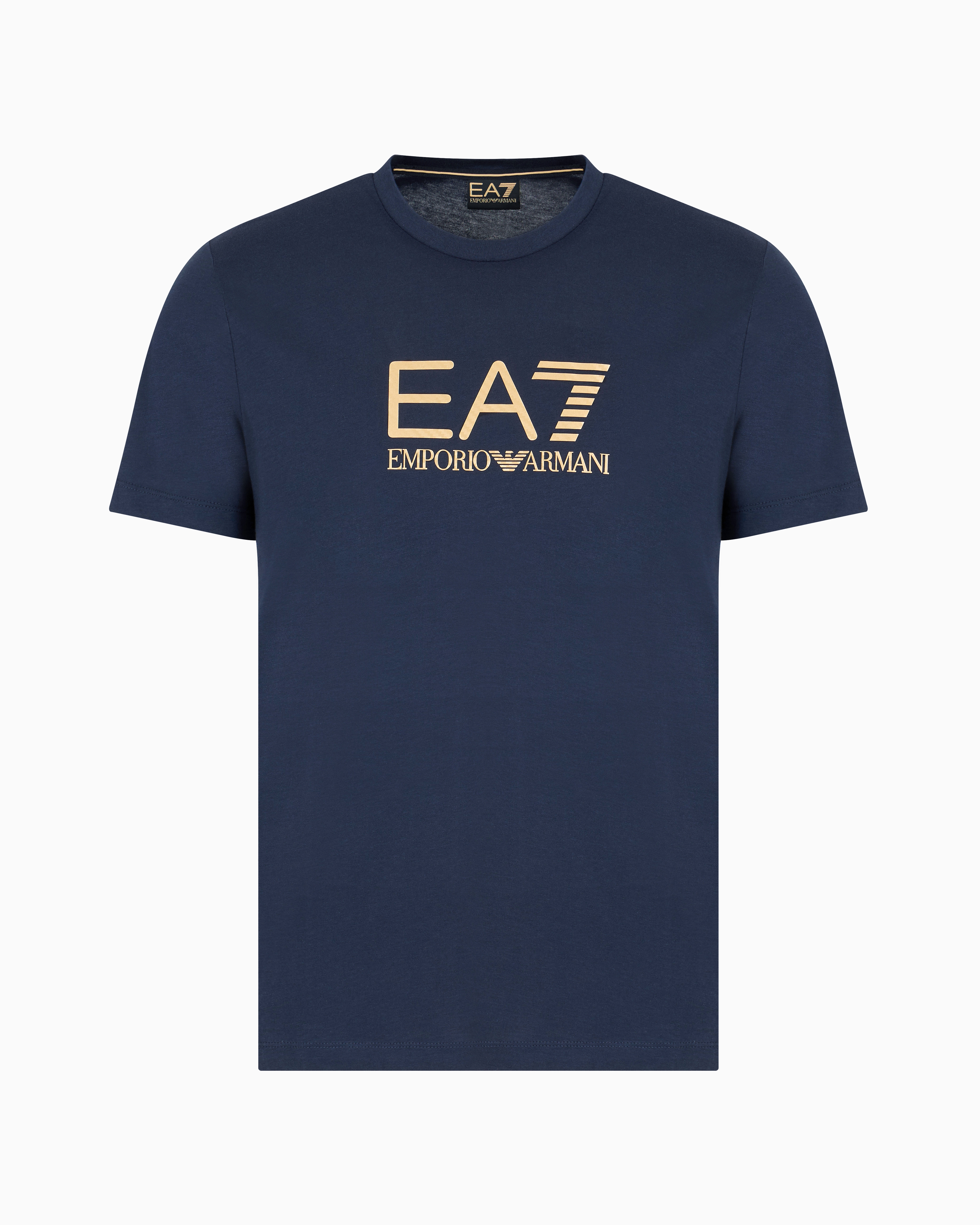 Ea7 Official Store Gold Label Cotton Jersey Crew-neck T-shirt In Blue