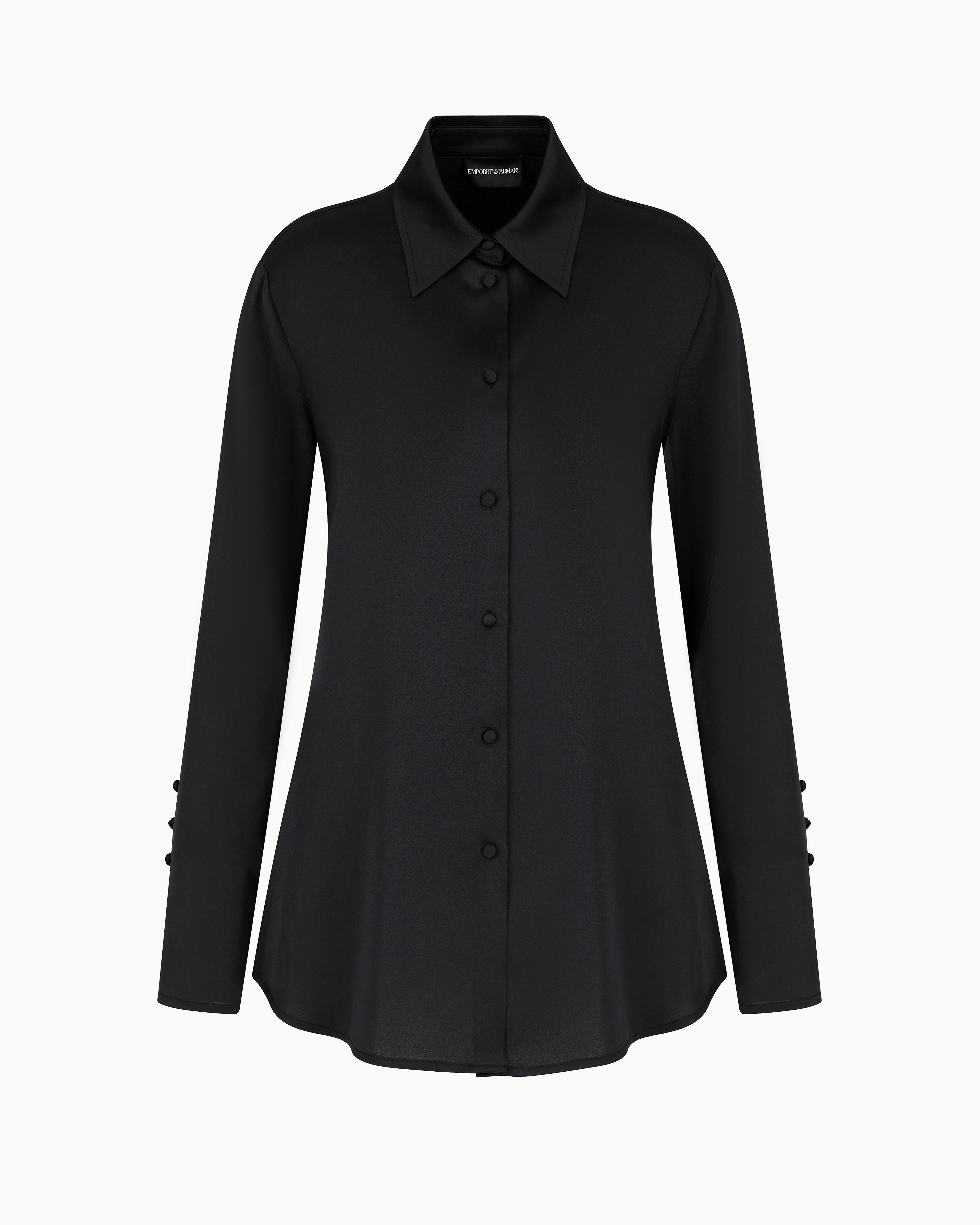 Emporio Armani Satin Crêpe Shirt With Back Button Detail In Black