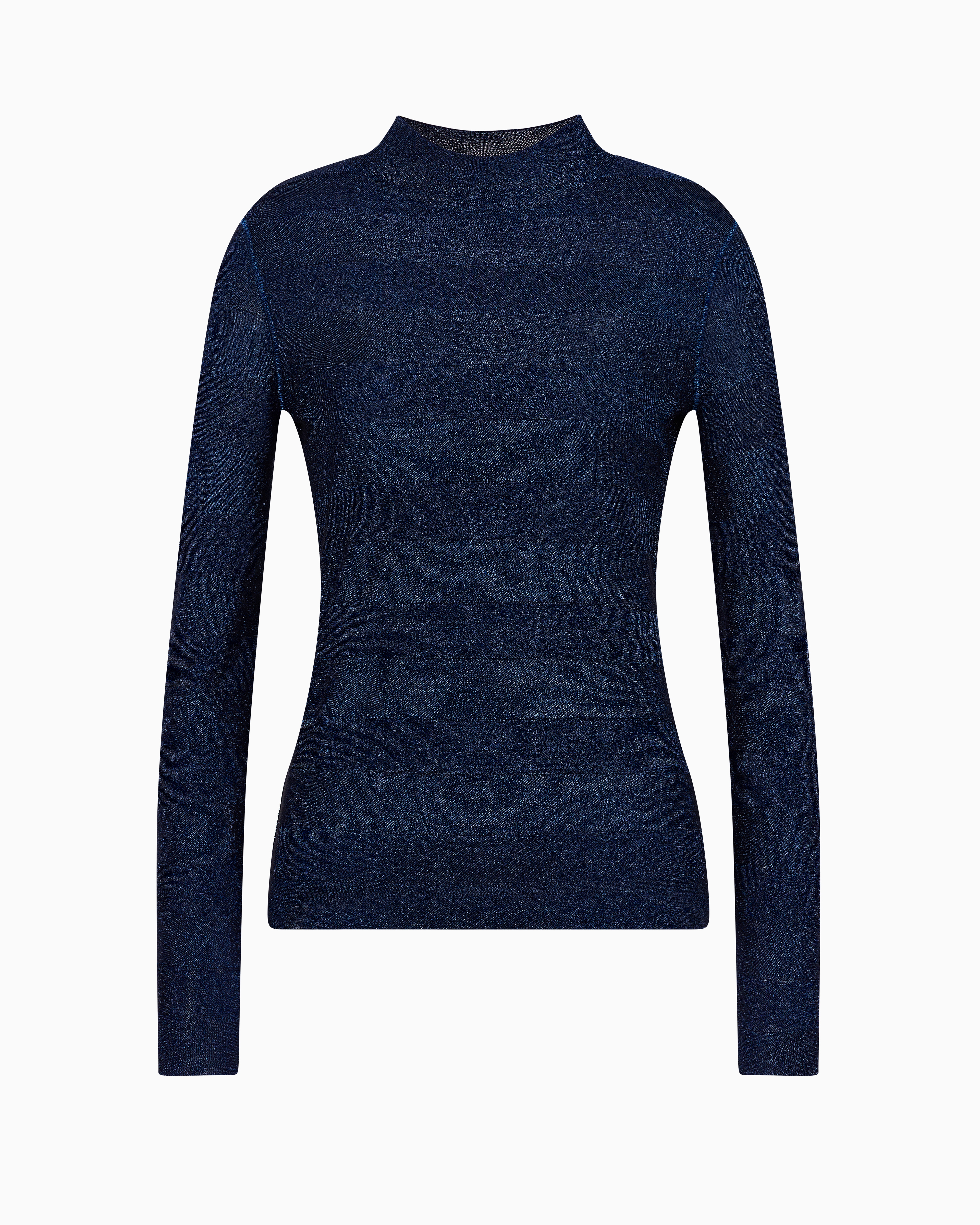 Emporio Armani Seamless Mock-neck Jumper In A Viscose Knit And Purl Construction In Blue