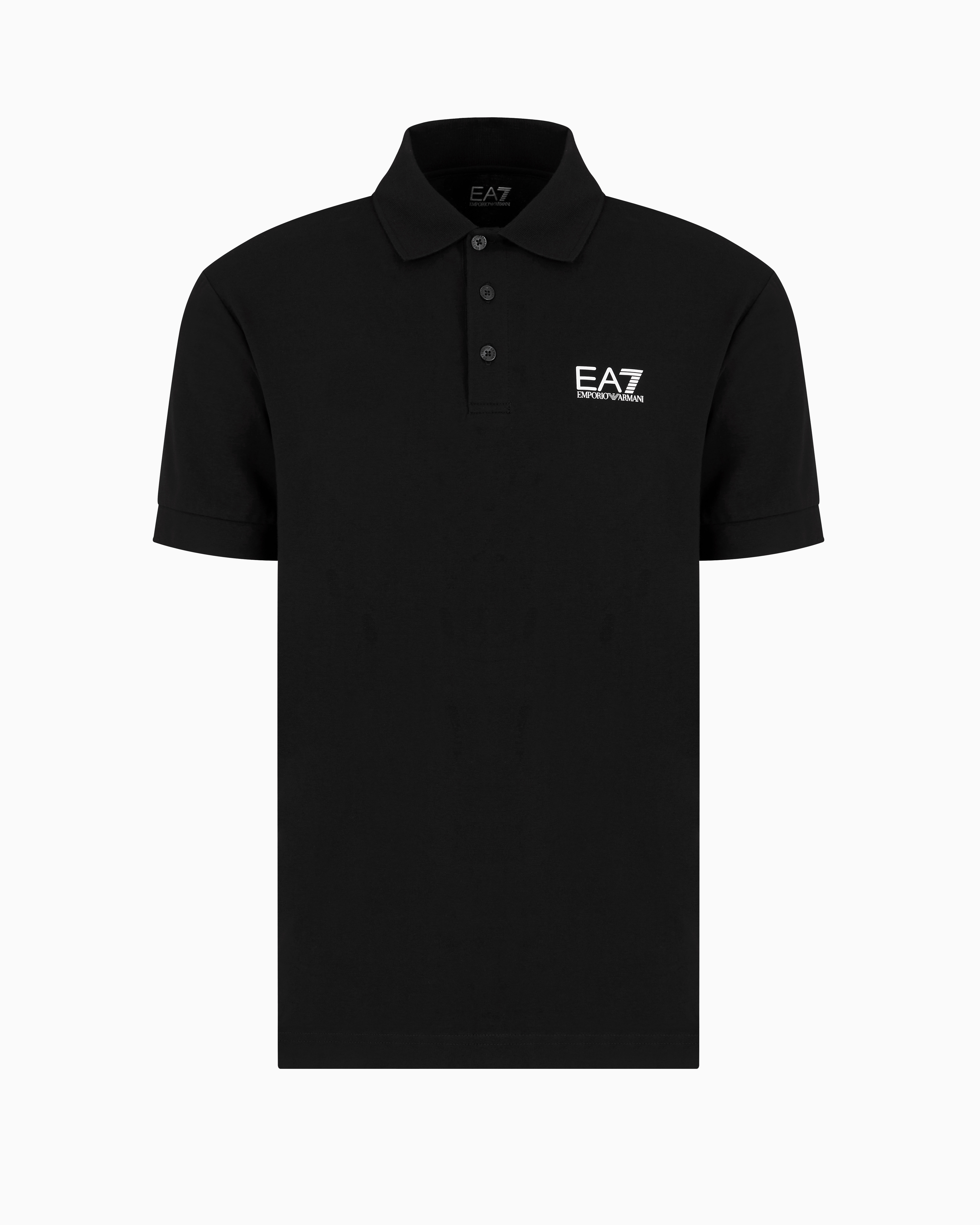 Ea7 Official Store Core Identity Stretch-cotton Polo Shirt In Black