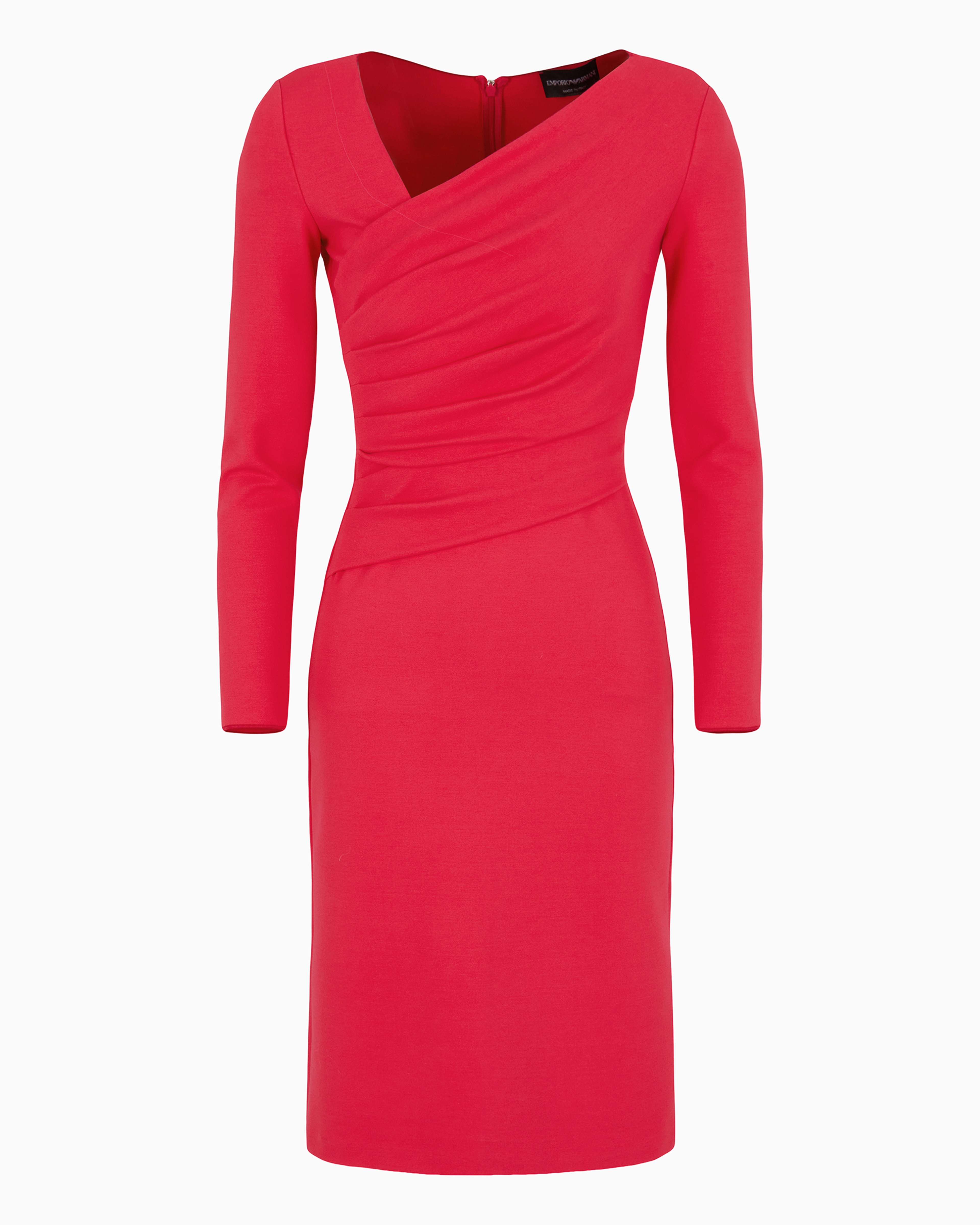 Emporio Armani Official Store Stretch Milano Stitch Fabric Dress With Asymmetric Cross-over And Draping In Red