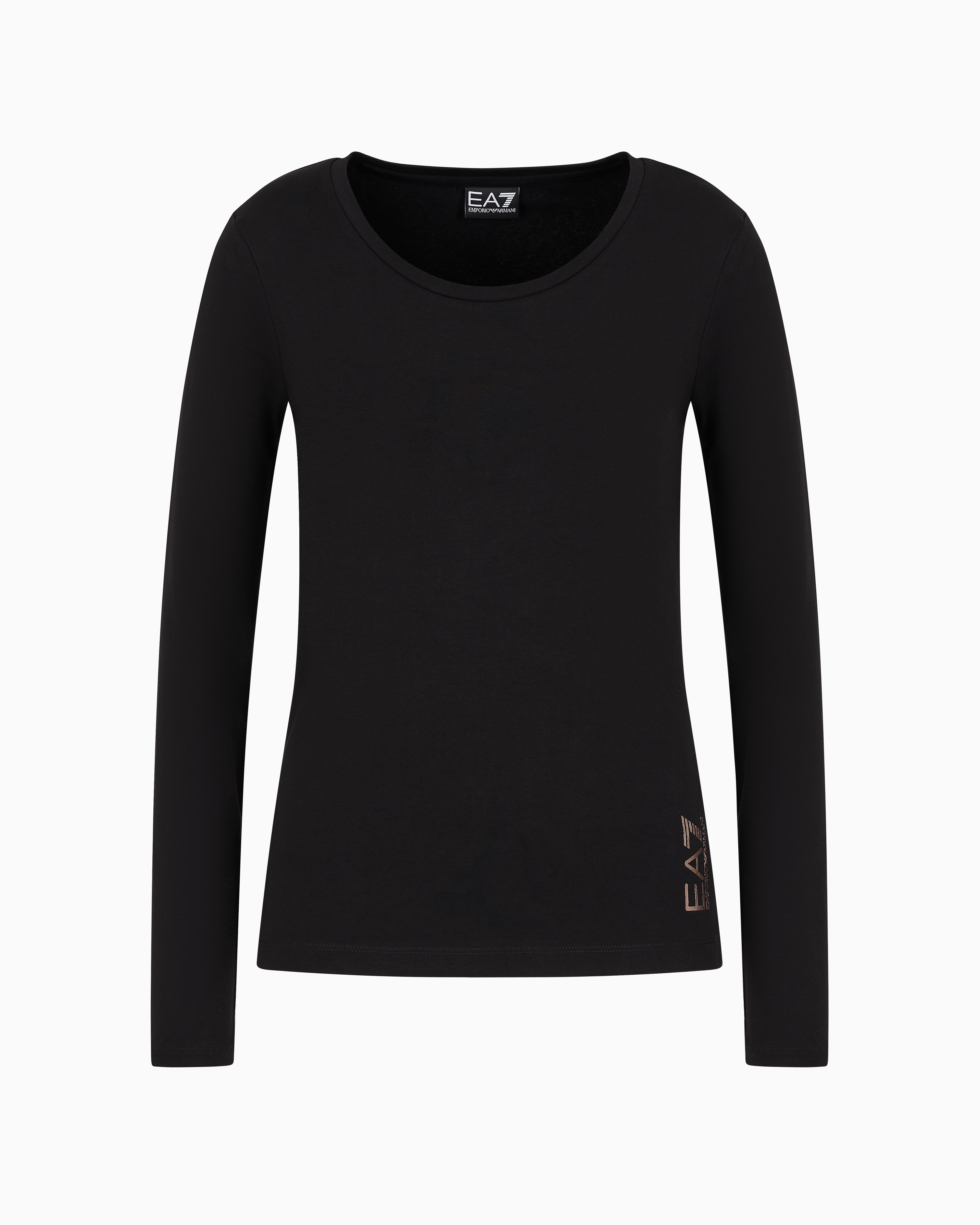 Ea7 Official Store Core Lady Stretch-cotton Long-sleeved T-shirt In Noir